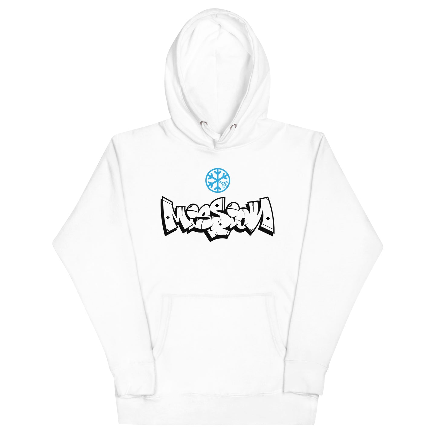 White-Mission Graffiti Piece Hoodie from B.Different Clothing, front view, graffiti-inspired streetwear