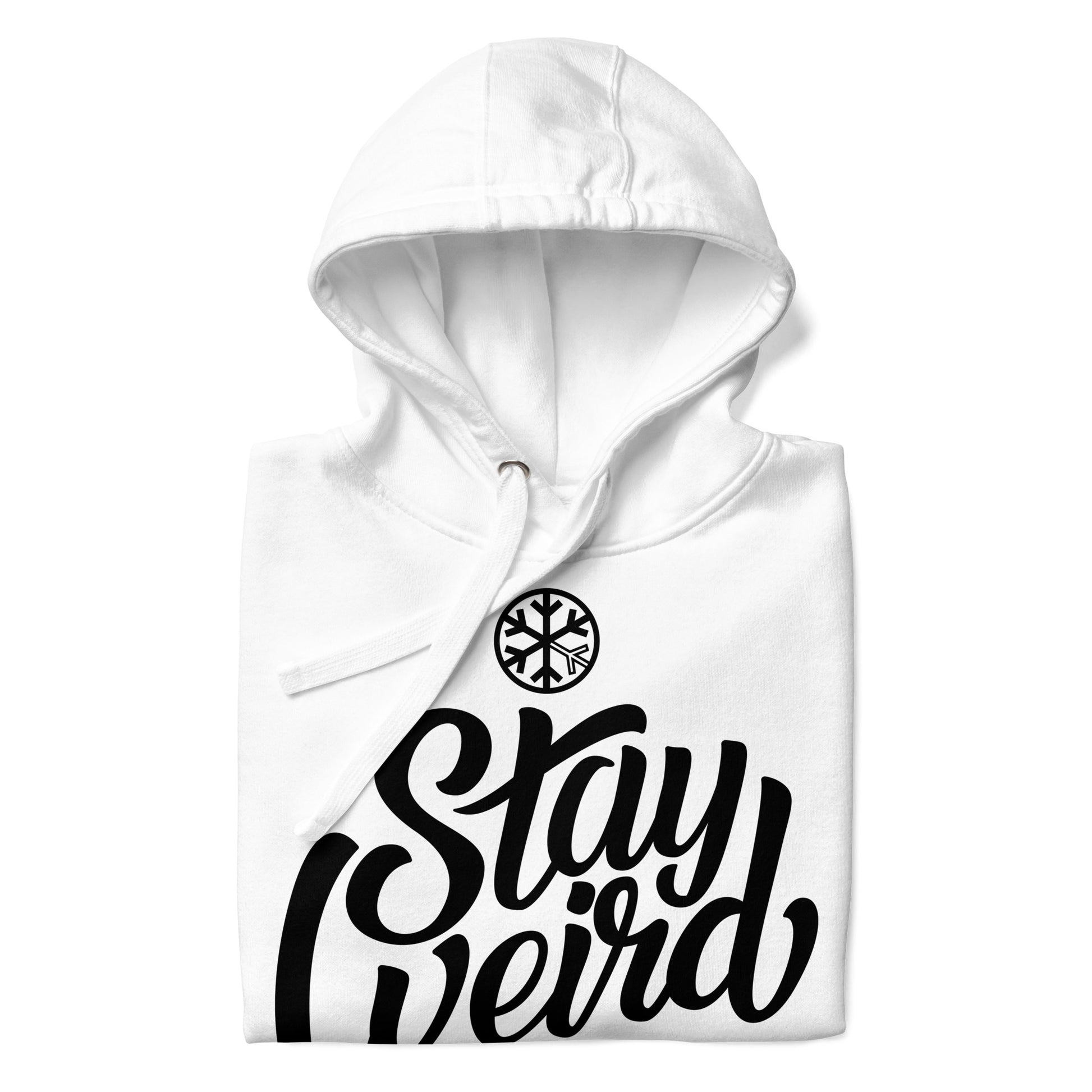 White-Stay Weird Hoodie from B.Different Clothing, folded, graffiti-inspired streetwear