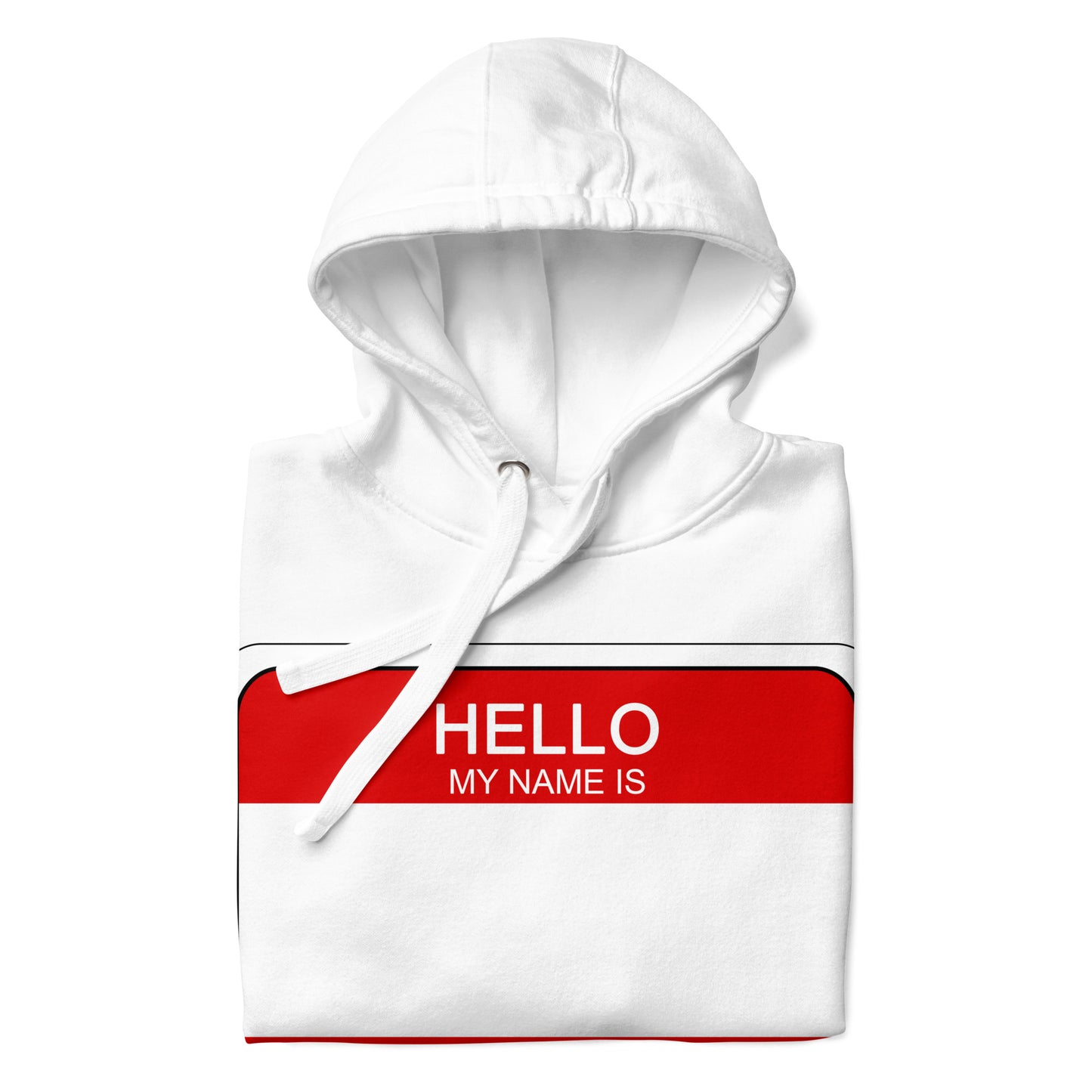 White-Hello My Name Is Sticker Graffiti Hoodie from B.Different Clothing, folded, graffiti-inspired streetwear