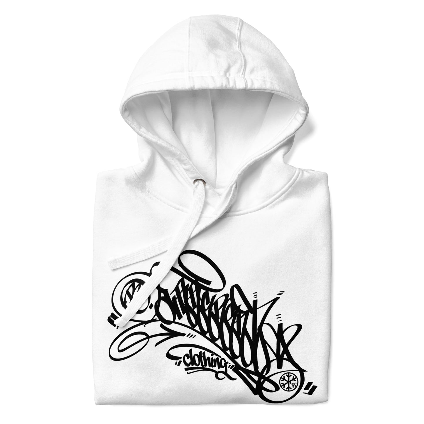 White-B.Different Clothing Graffiti Tag Hoodie from B.Different Clothing, folded, graffiti-inspired streetwear