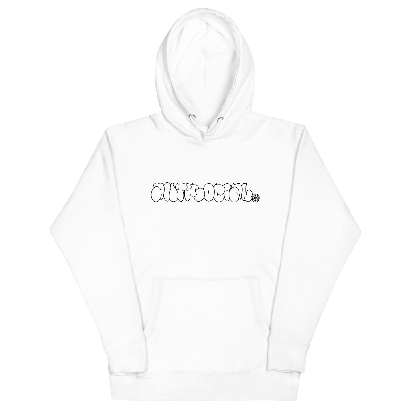 White-Antisocial Graffiti Hollow Hoodie from B.Different Clothing, front view, graffiti-inspired streetwear