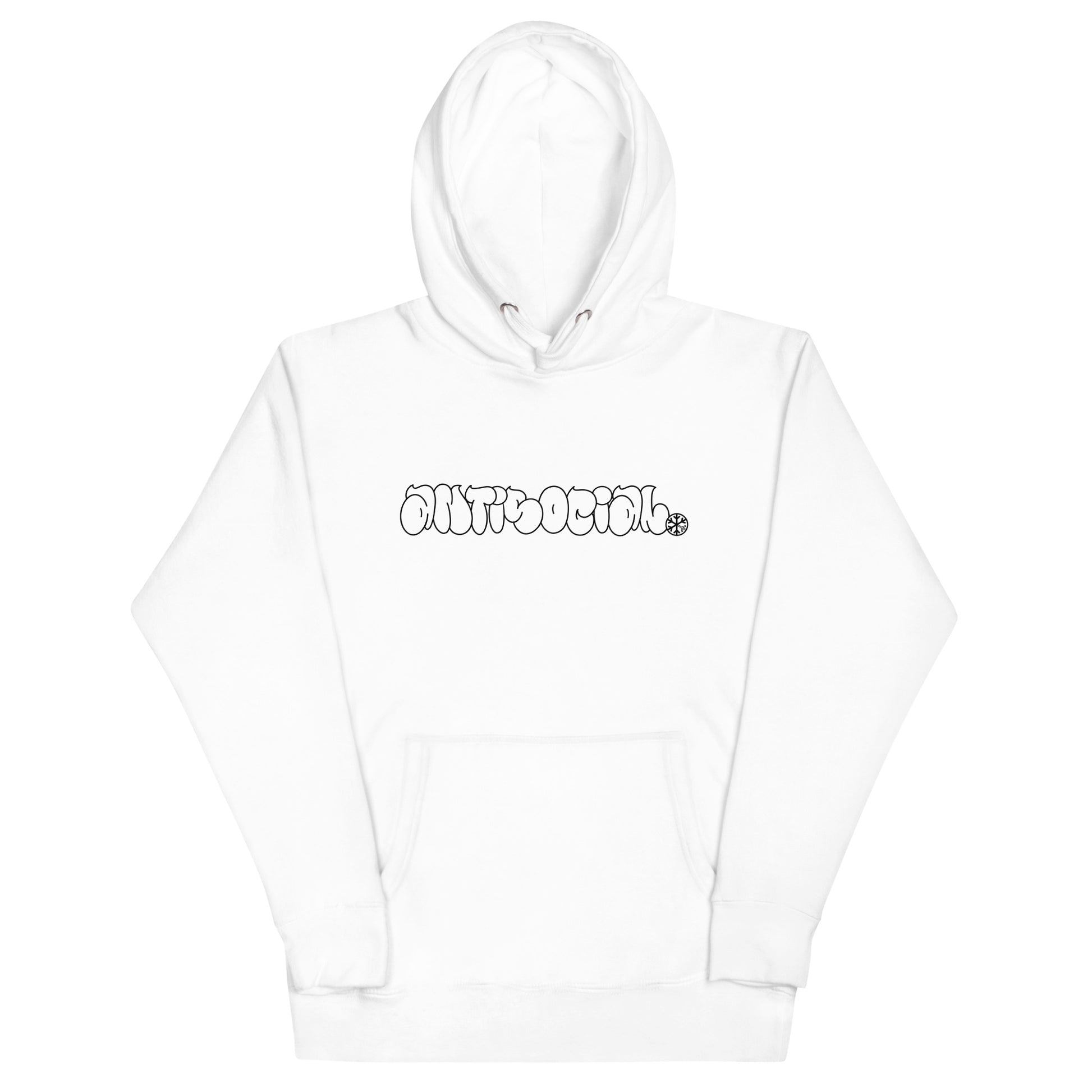 White-Antisocial Graffiti Hollow Hoodie from B.Different Clothing, front view, graffiti-inspired streetwear