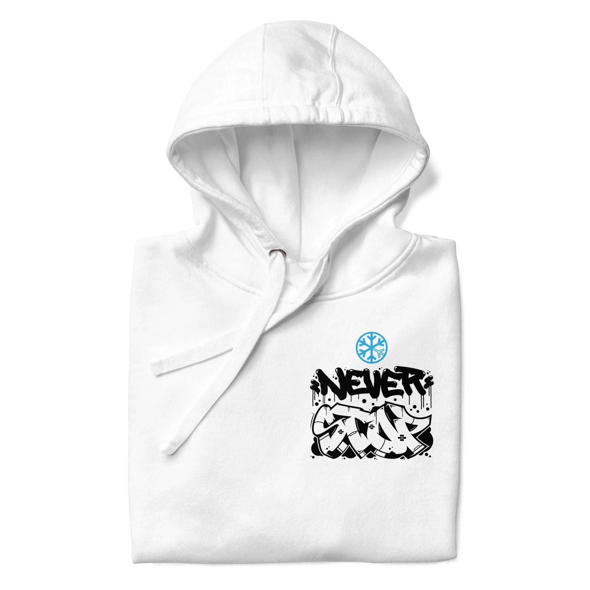 White-Never Stop Graffiti Character Hoodie from B.Different Clothing, folded, graffiti-inspired streetwear