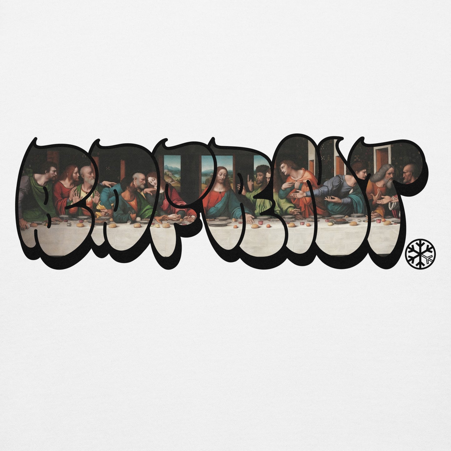 White-BDFRNT Throwie x Last Supper Graffiti Hoodie from B.Different Clothing, graphic, graffiti-inspired streetwear