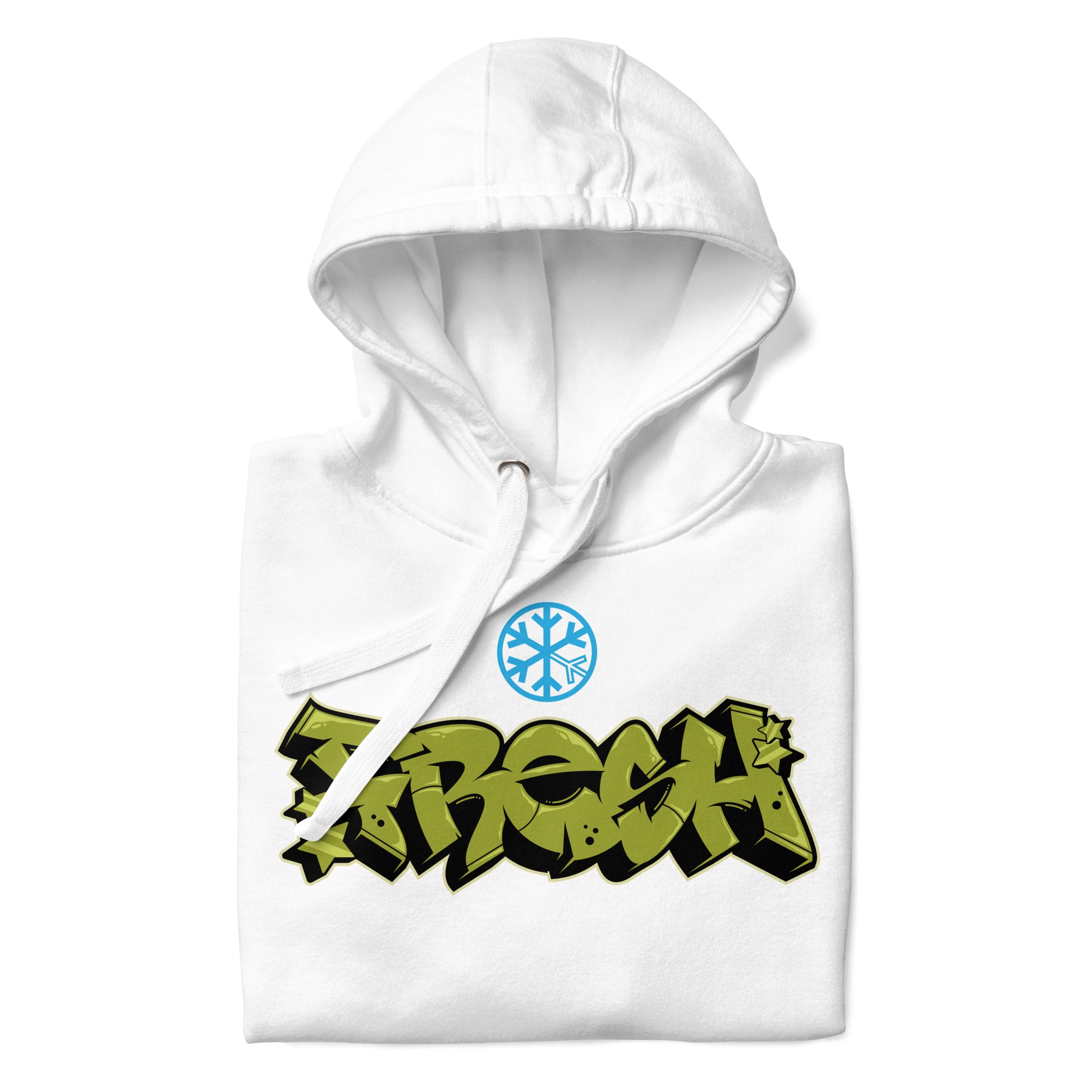 White-Fresh Graffiti Piece Hoodie from B.Different Clothing, folded, graffiti-inspired streetwear
