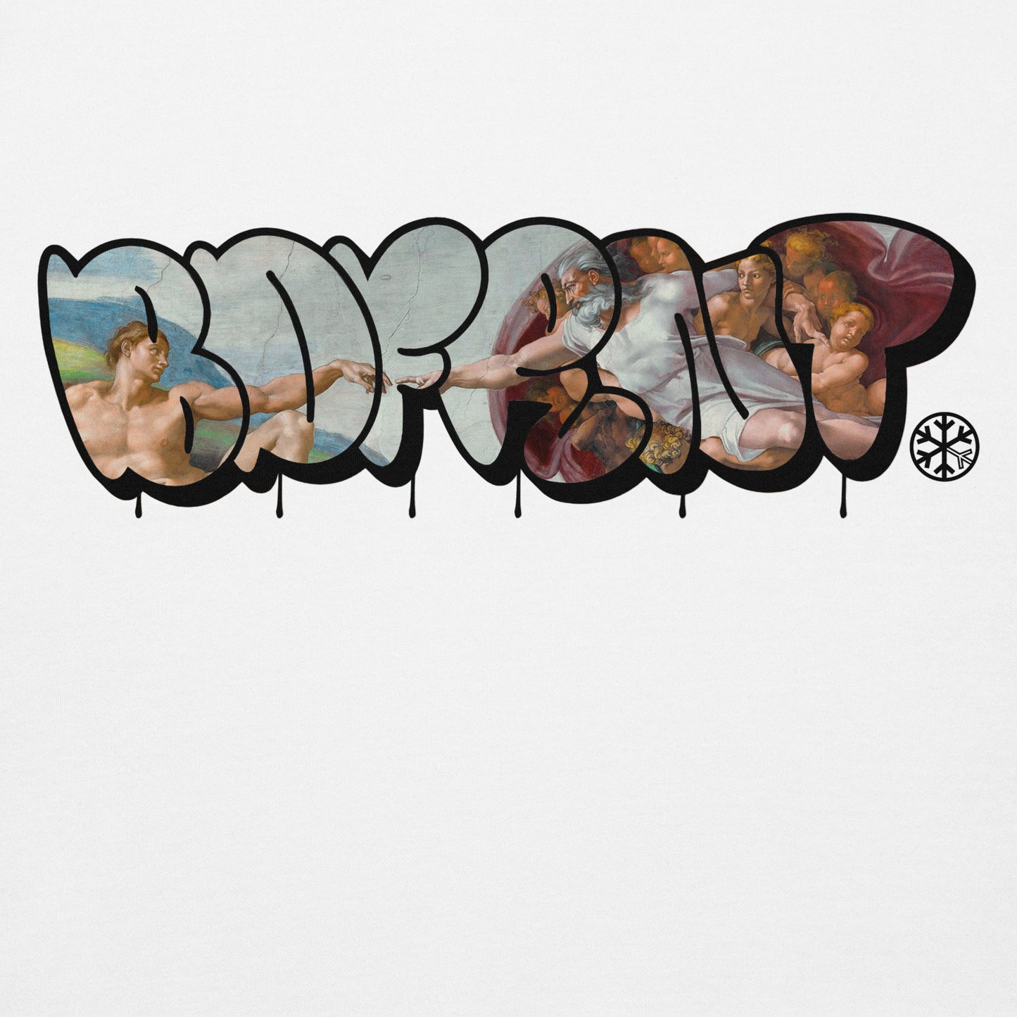 White-BDFRNT Throwie x Creation of Adam Graffiti Hoodie from B.Different Clothing, graphic, graffiti-inspired streetwear