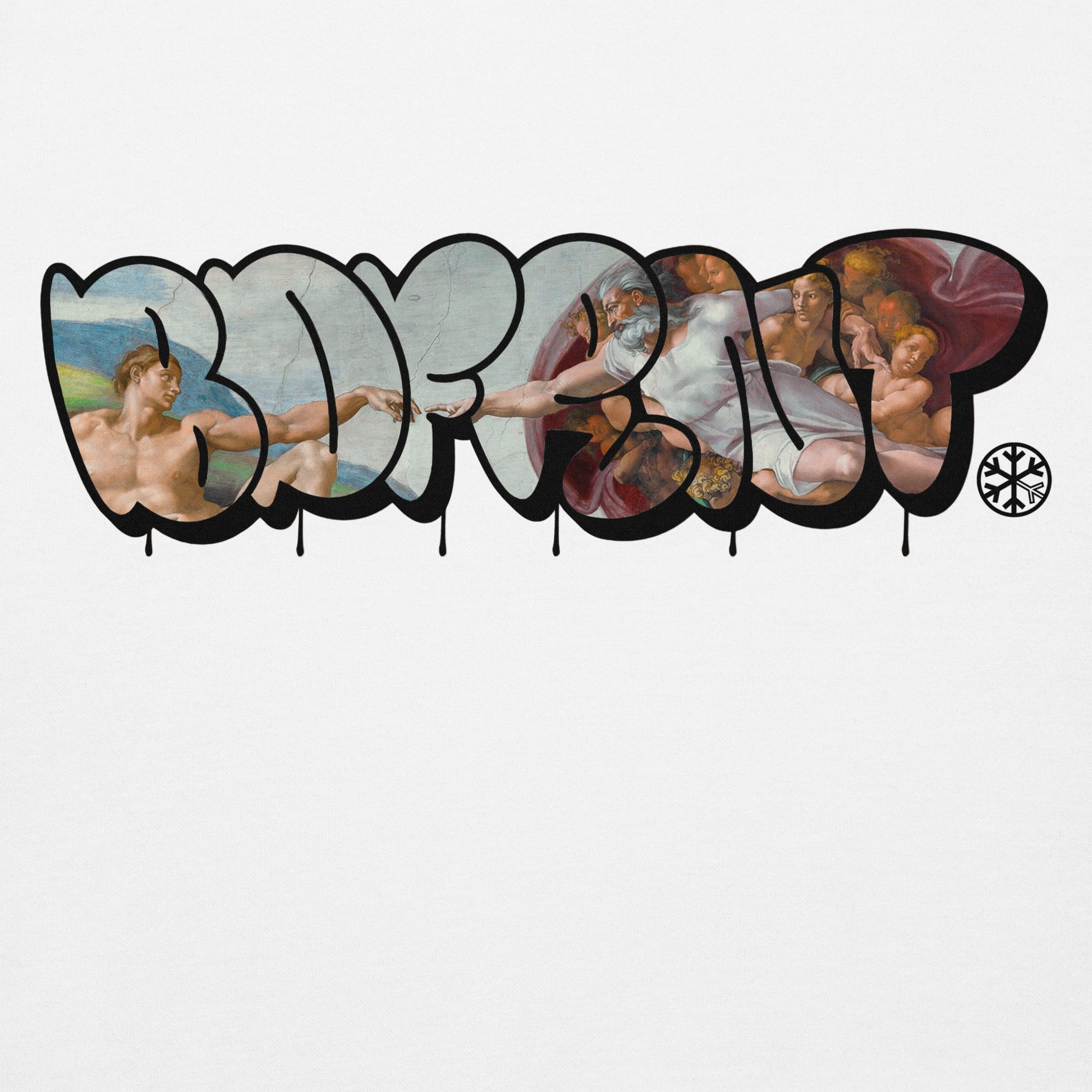 White-BDFRNT Throwie x Creation of Adam Graffiti Hoodie from B.Different Clothing, graphic, graffiti-inspired streetwear