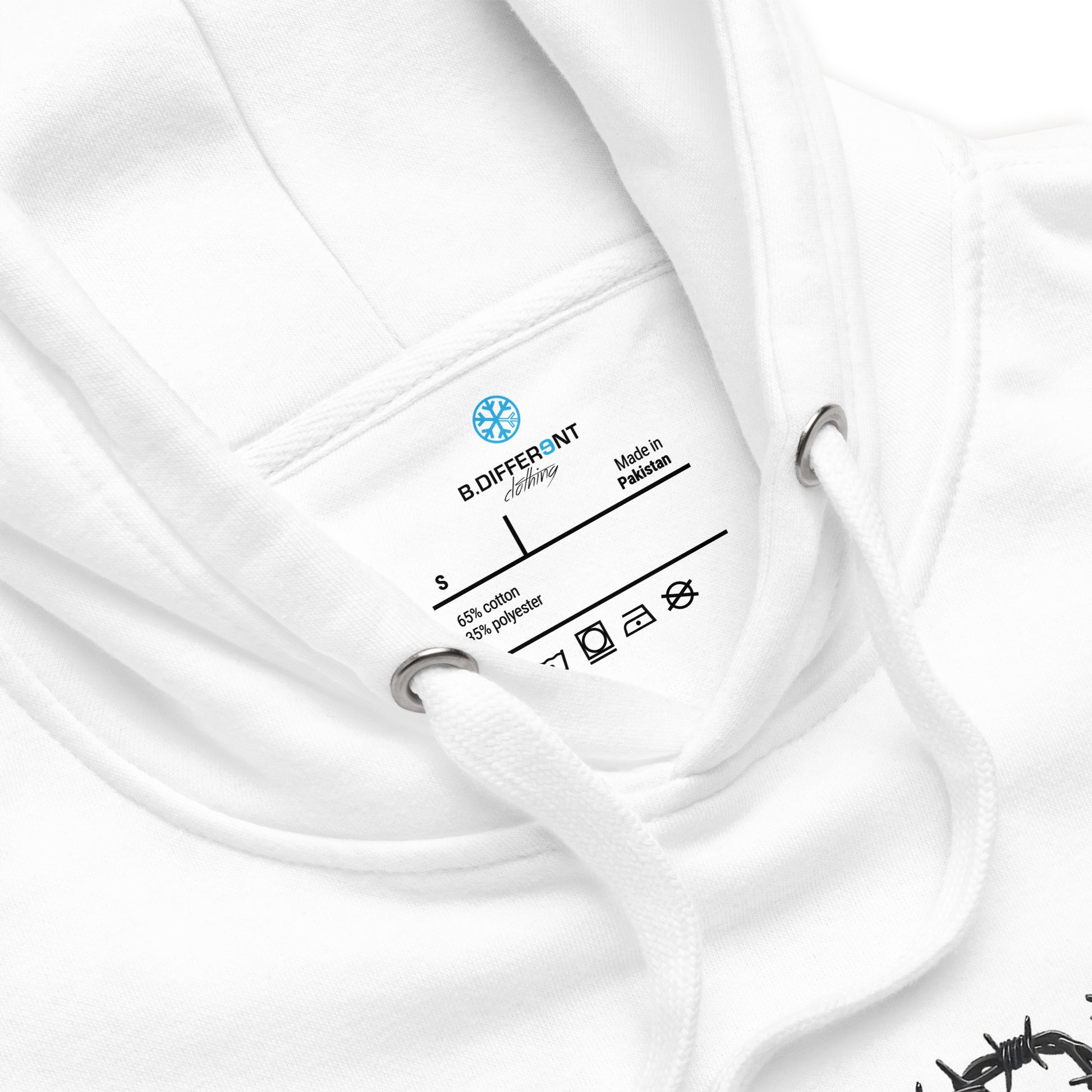 White-B.DFRNT Barbed Wire Hoodie from B.Different Clothing, collar, graffiti-inspired streetwear