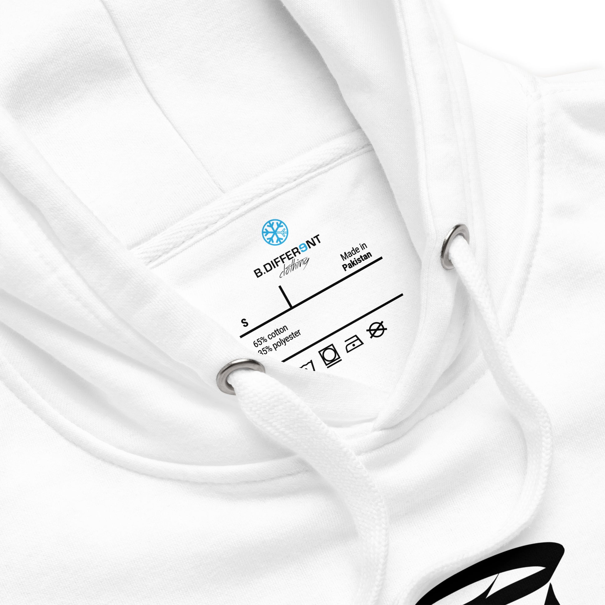 White-Stay Weird Graffiti Tag Hoodie from B.Different Clothing, collar, graffiti-inspired streetwear