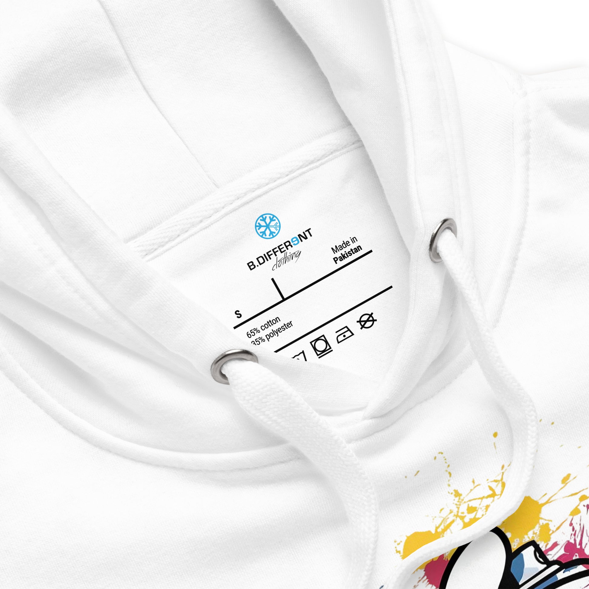 White-Hand Spray Can Graffiti Hoodie from B.Different Clothing, collar, graffiti-inspired streetwear