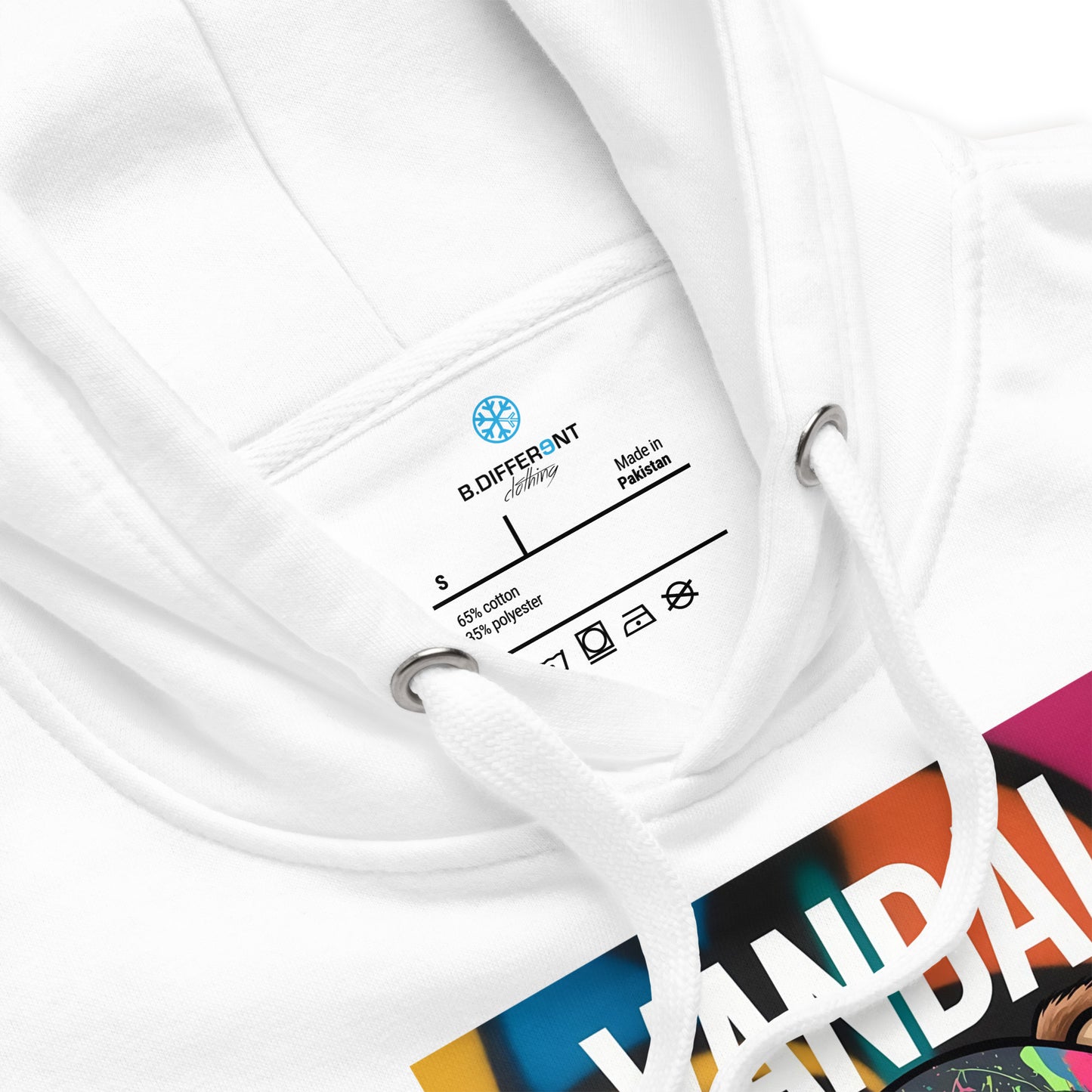 White-Vandal Teddy Bear Graffiti Hoodie from B.Different Clothing, collar, graffiti-inspired streetwear