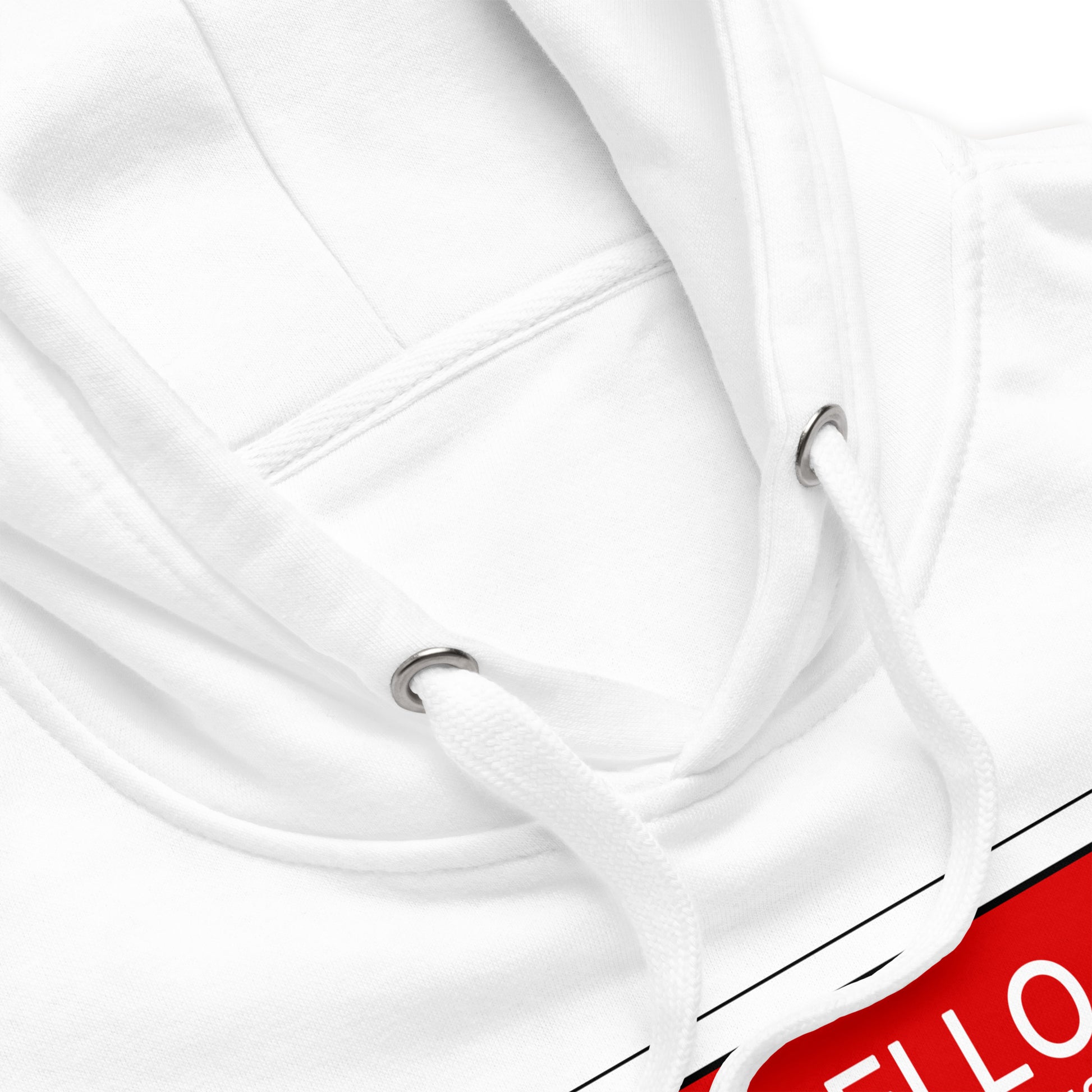 White-Hello My Name Is Sticker Graffiti Hoodie from B.Different Clothing, collar, graffiti-inspired streetwear