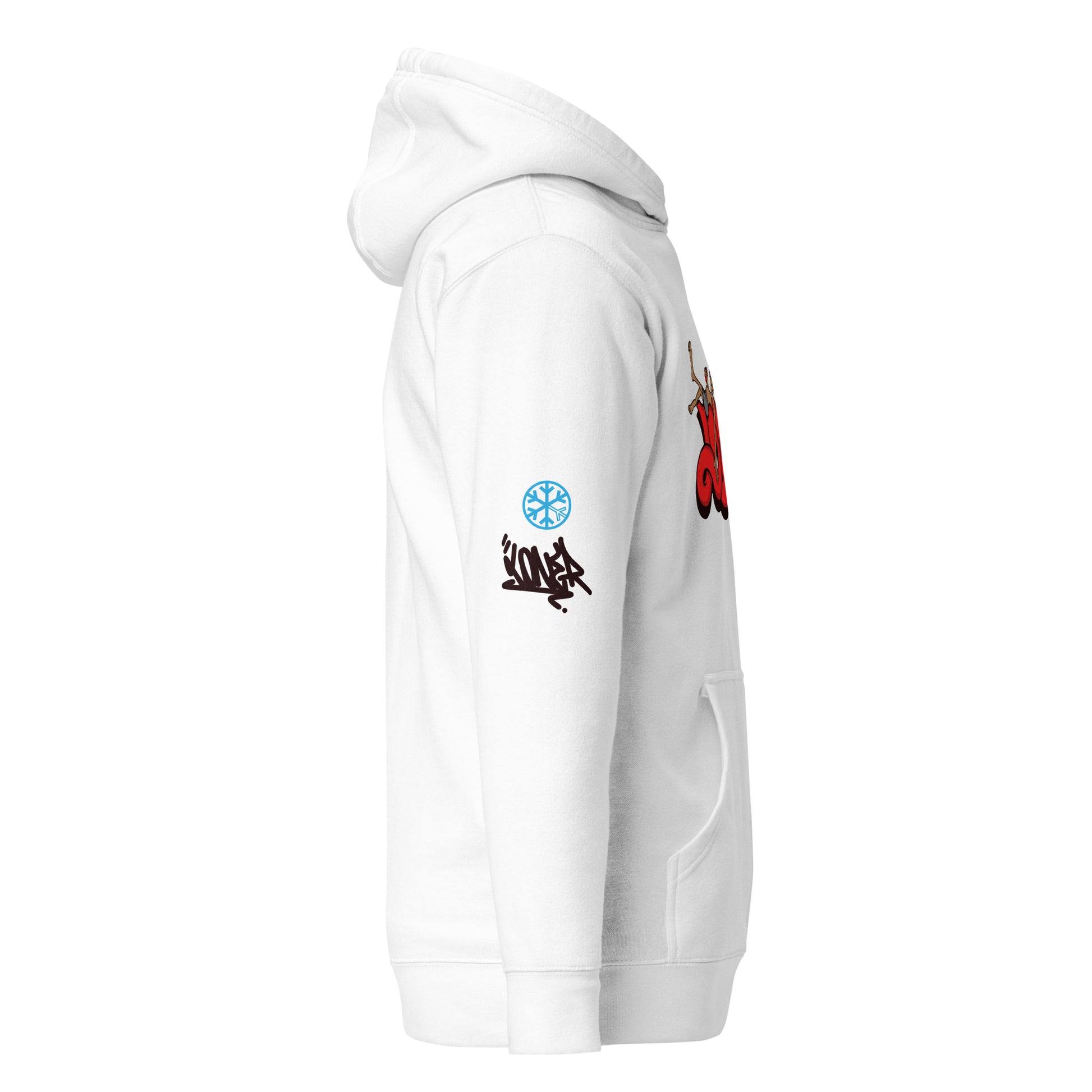 White-Loner Graffiti Piece Hoodie from B.Different Clothing, side view, graffiti-inspired streetwear