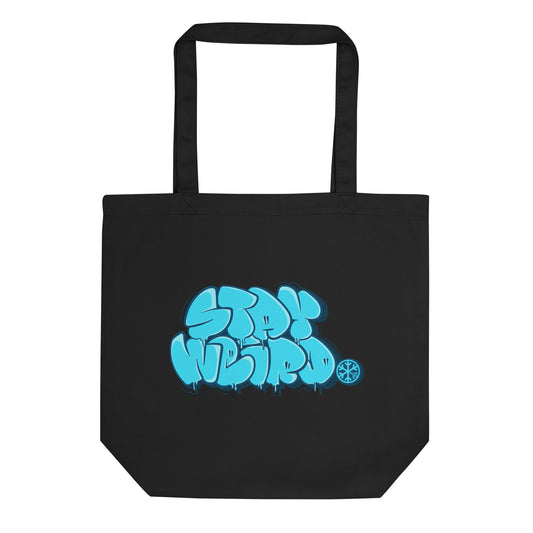 Stay Weird Graffiti Throw-up Tote Bag from B.Different Clothing, front view, graffiti-inspired streetwear
