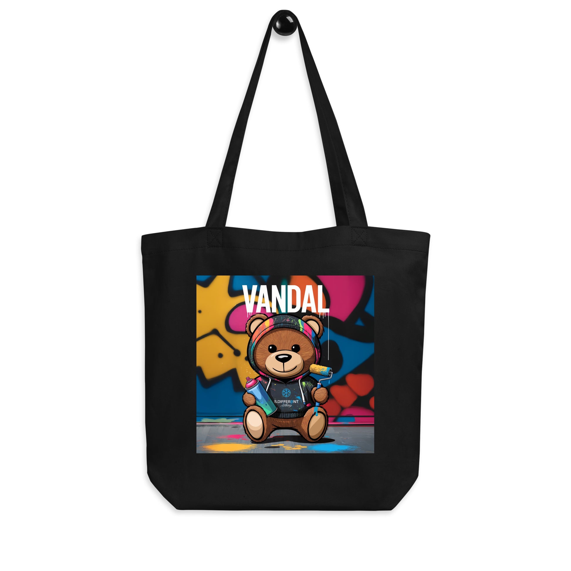 hanging Vandal Teddy Bear Graffiti Tote Bag black from B.Different Clothing, graffiti-inspired streetwear