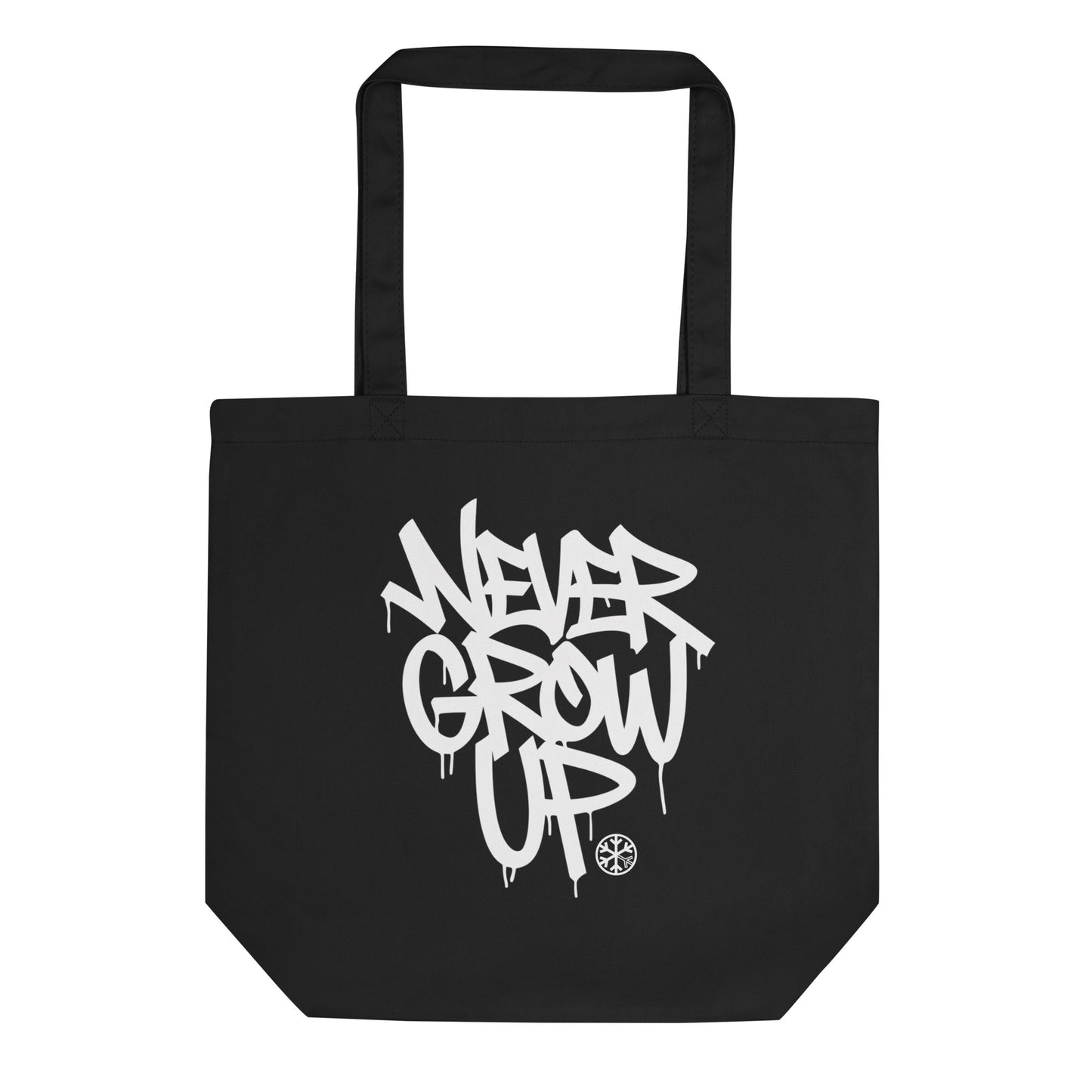 Black-Never Grow Up Graffiti Tote Bag from B.Different Clothing, front view, graffiti-inspired streetwear