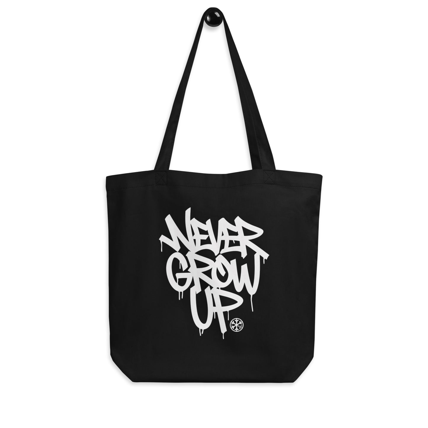 Black-Never Grow Up Graffiti Tote Bag from B.Different Clothing, hanging bag, graffiti-inspired streetwear
