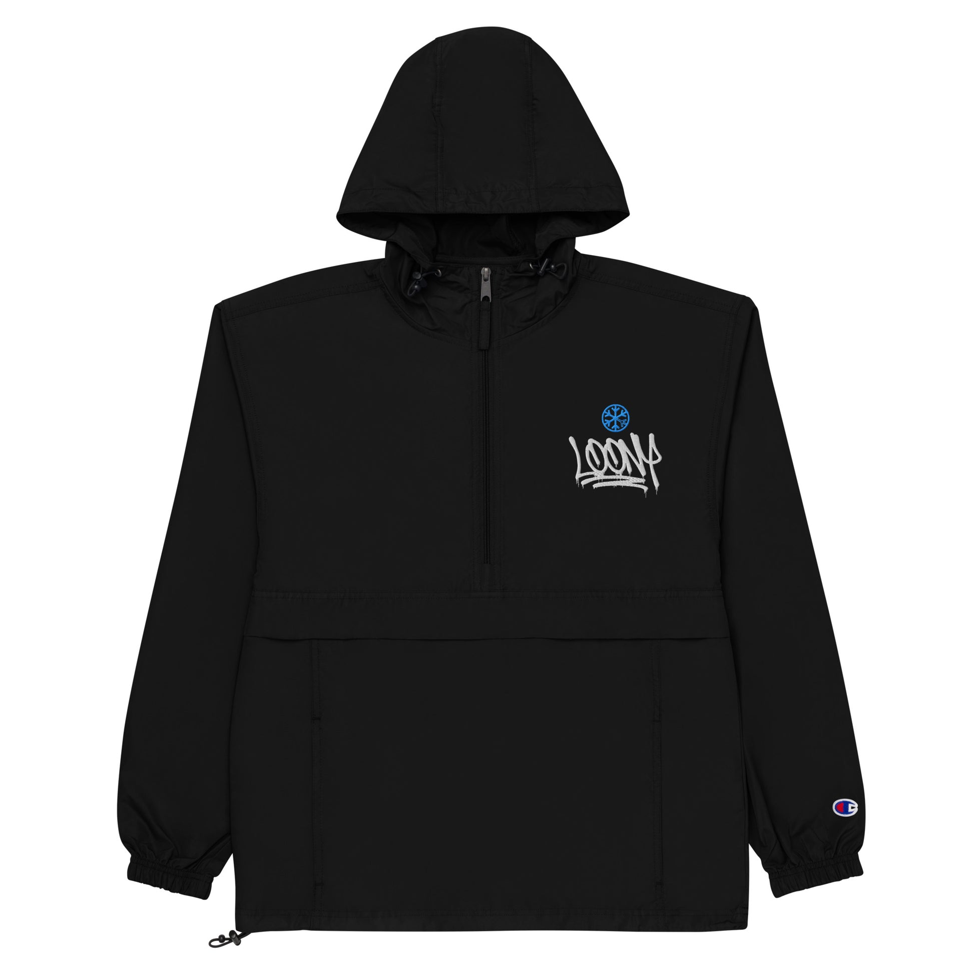 Black-Loony Graffiti Tag Windbreaker Jacket from B.Different Clothing, flat view, graffiti-inspired streetwear