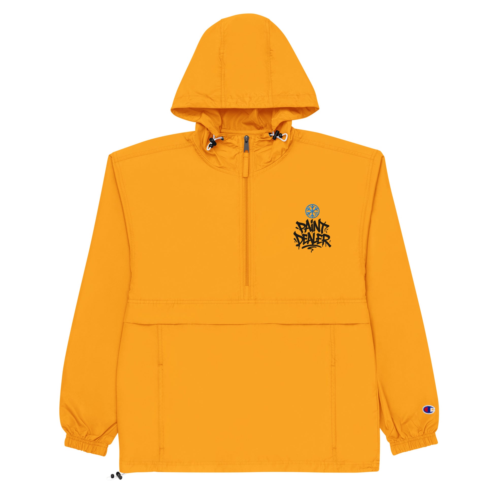 Yellow-Paint Dealer Graffiti Tag Windbreaker Jacket from B.Different Clothing, flat view, graffiti-inspired streetwear
