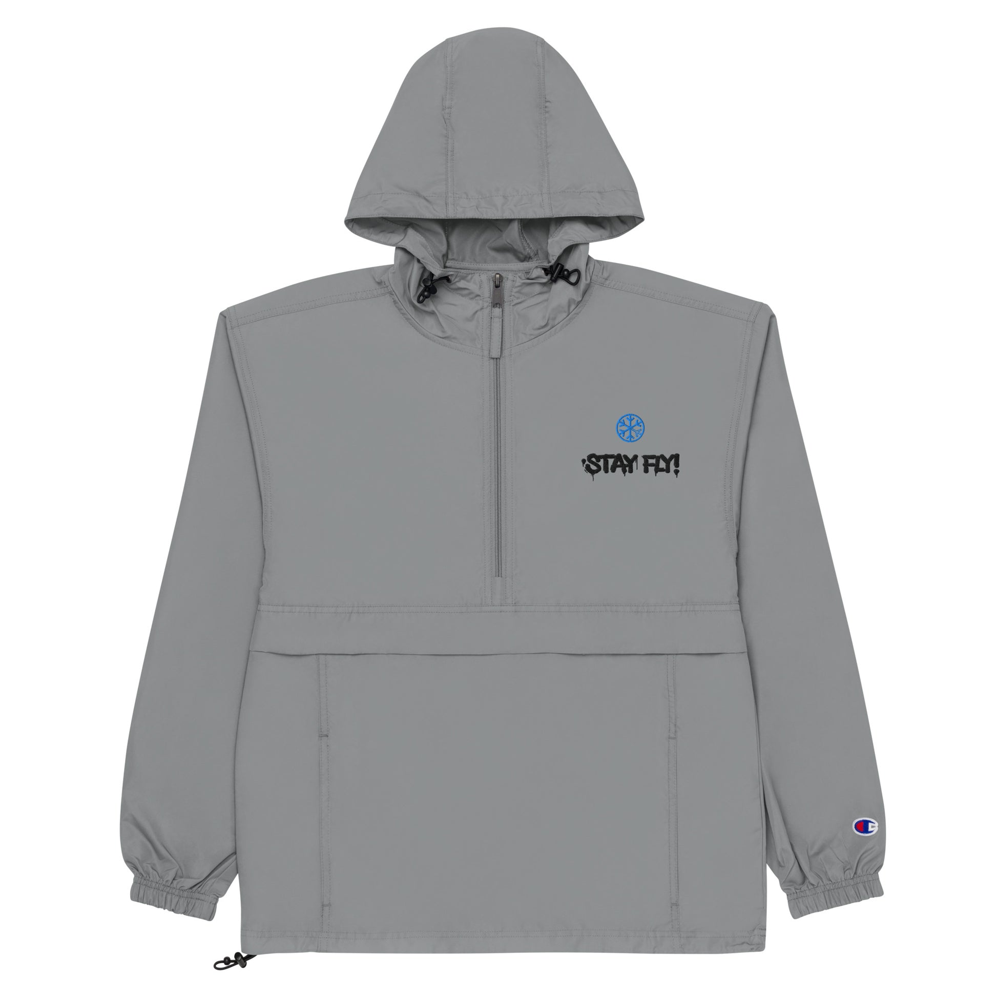 Gray-Stay Fly Graffiti Tag Windbreaker Jacket from B.Different Clothing, flat view, graffiti-inspired streetwear