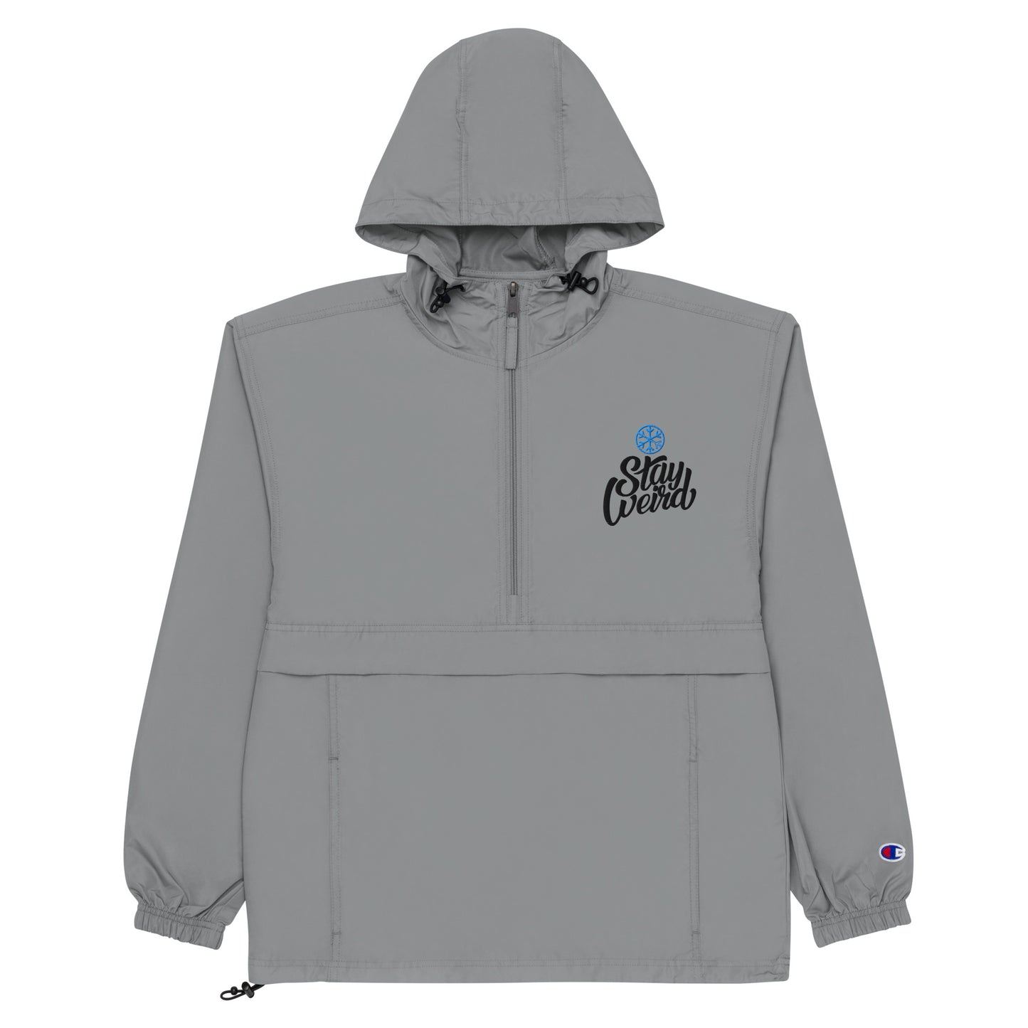 Gray-Stay Weird Windbreaker Jacket from B.Different Clothing, flat view, graffiti-inspired streetwear