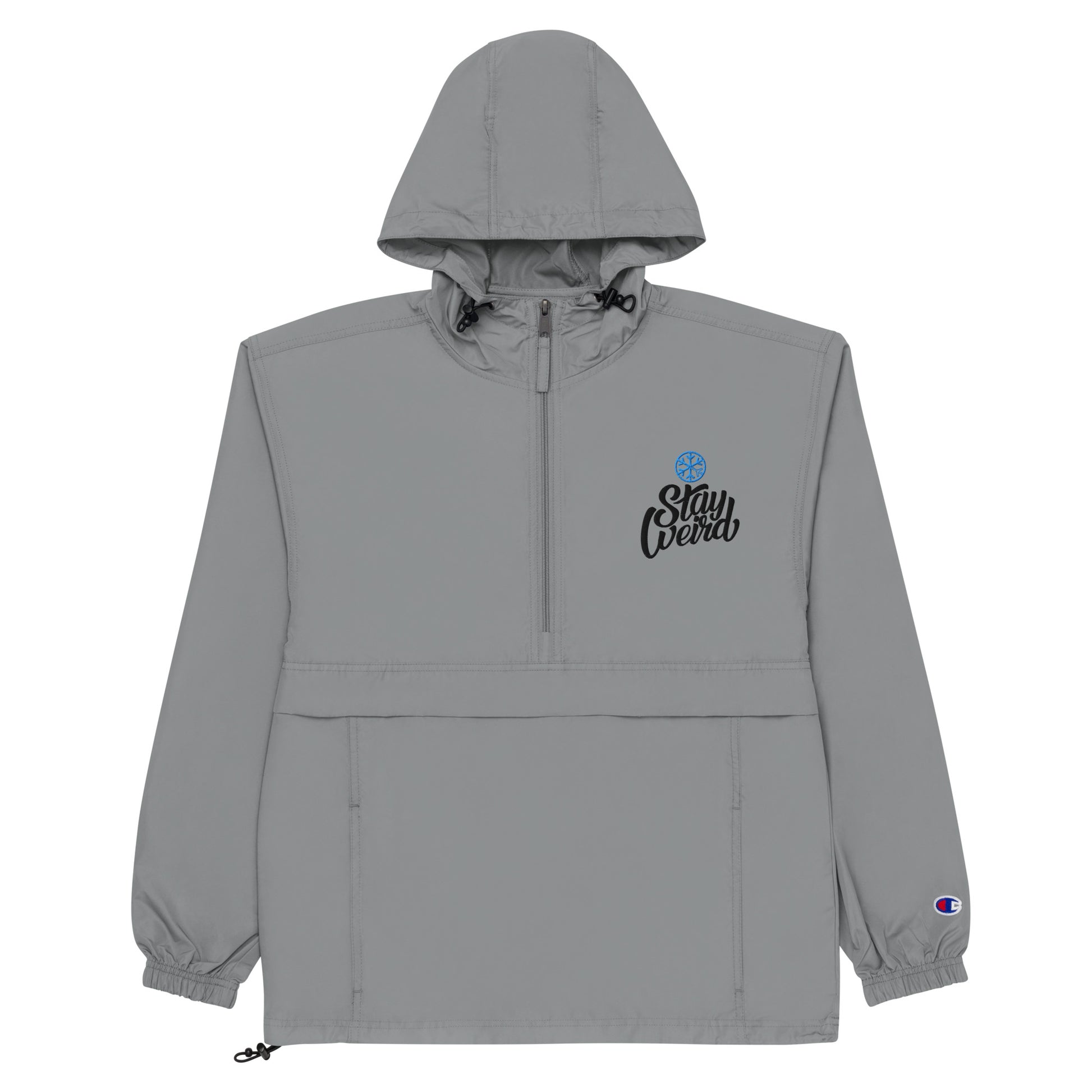 Gray-Stay Weird Windbreaker Jacket from B.Different Clothing, flat view, graffiti-inspired streetwear