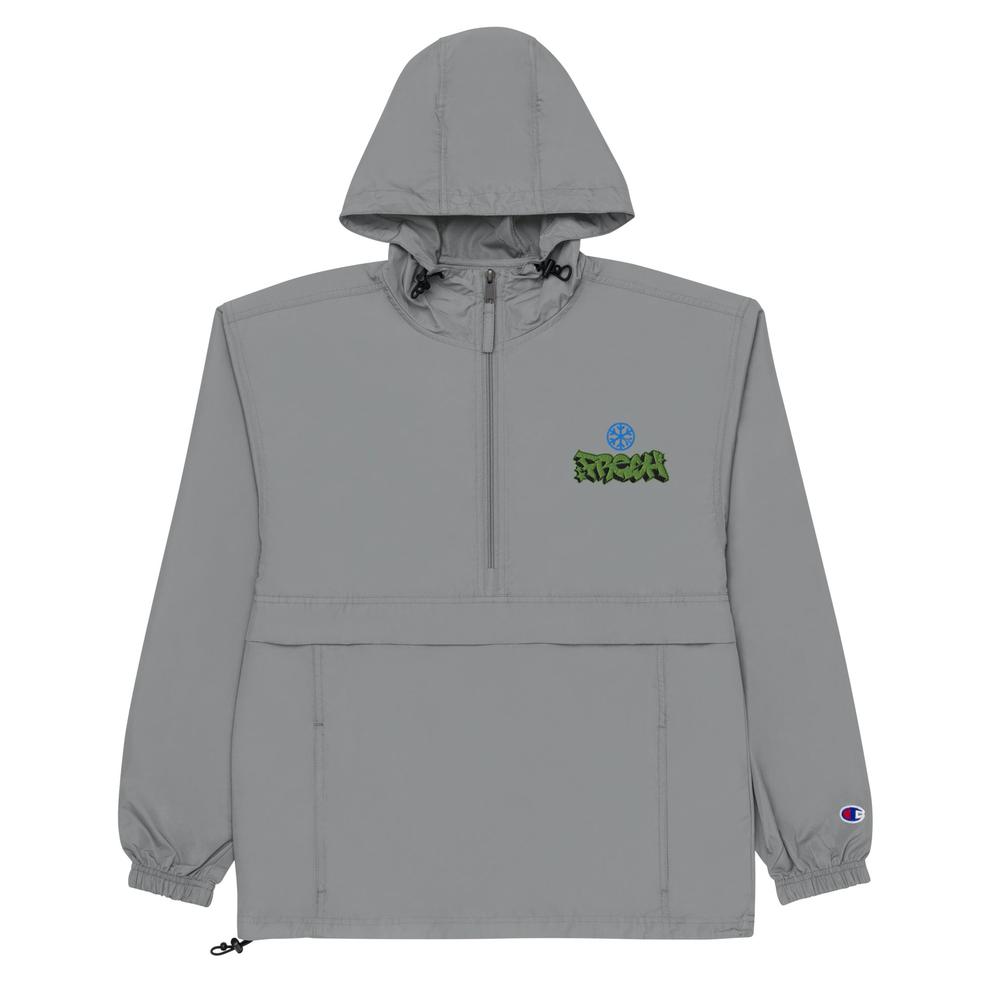 Gray-Fresh Graffiti Piece Windbreaker Jacket from B.Different Clothing, flat view, graffiti-inspired streetwear
