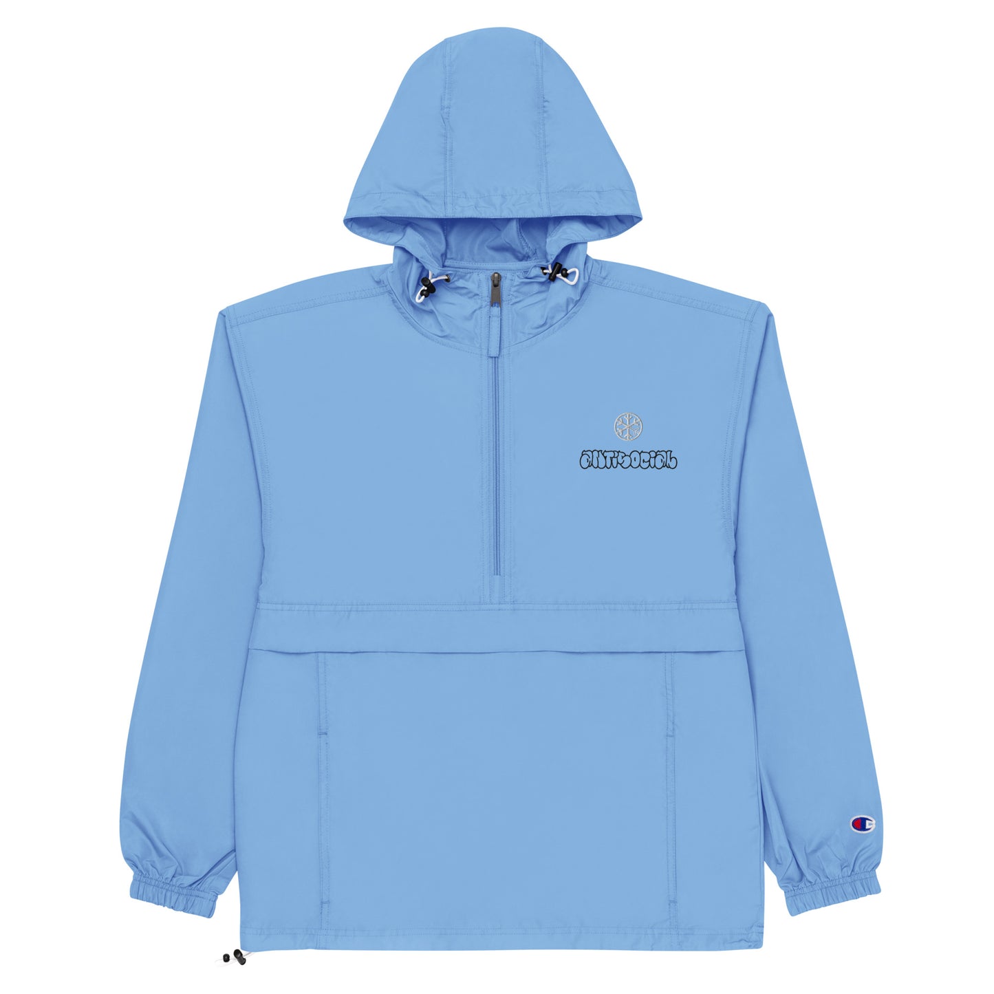 Lightblue-Antisocial Graffiti Hollow Windbreaker Jacket from B.Different Clothing, flat view, graffiti-inspired streetwear