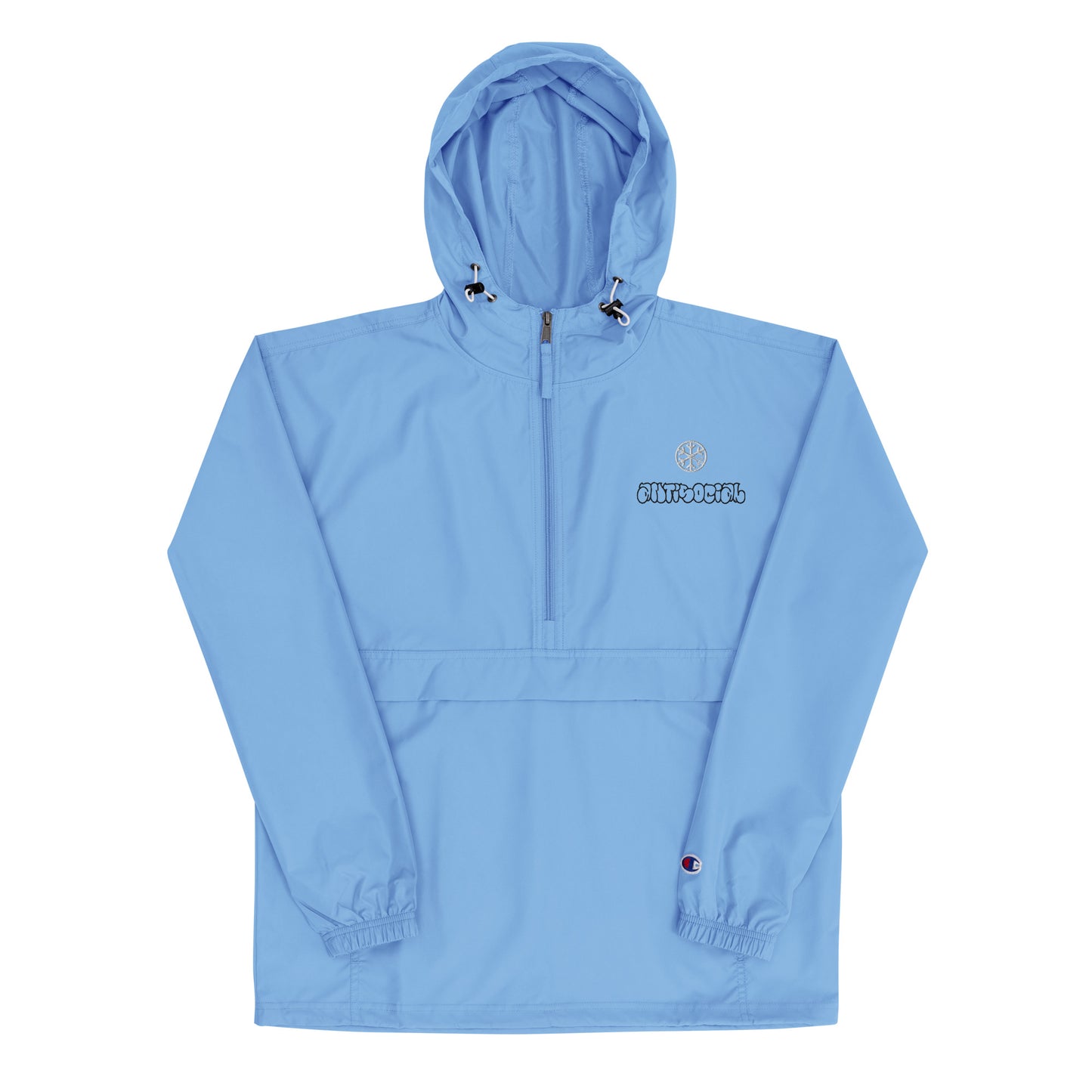 Lightblue-Antisocial Graffiti Hollow Windbreaker Jacket from B.Different Clothing, front view, graffiti-inspired streetwear