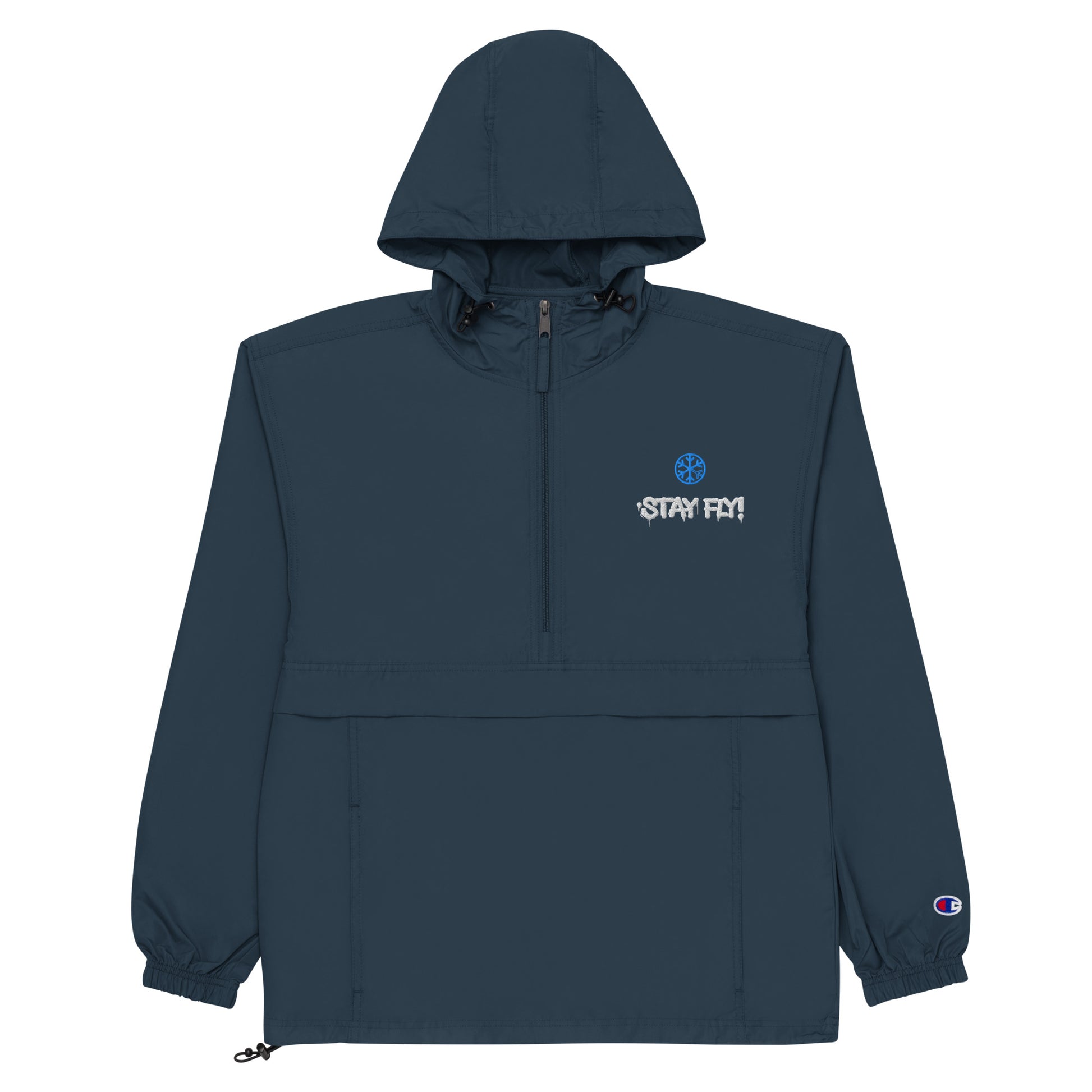 Navy-Stay Fly Graffiti Tag Windbreaker Jacket from B.Different Clothing, flat view, graffiti-inspired streetwear