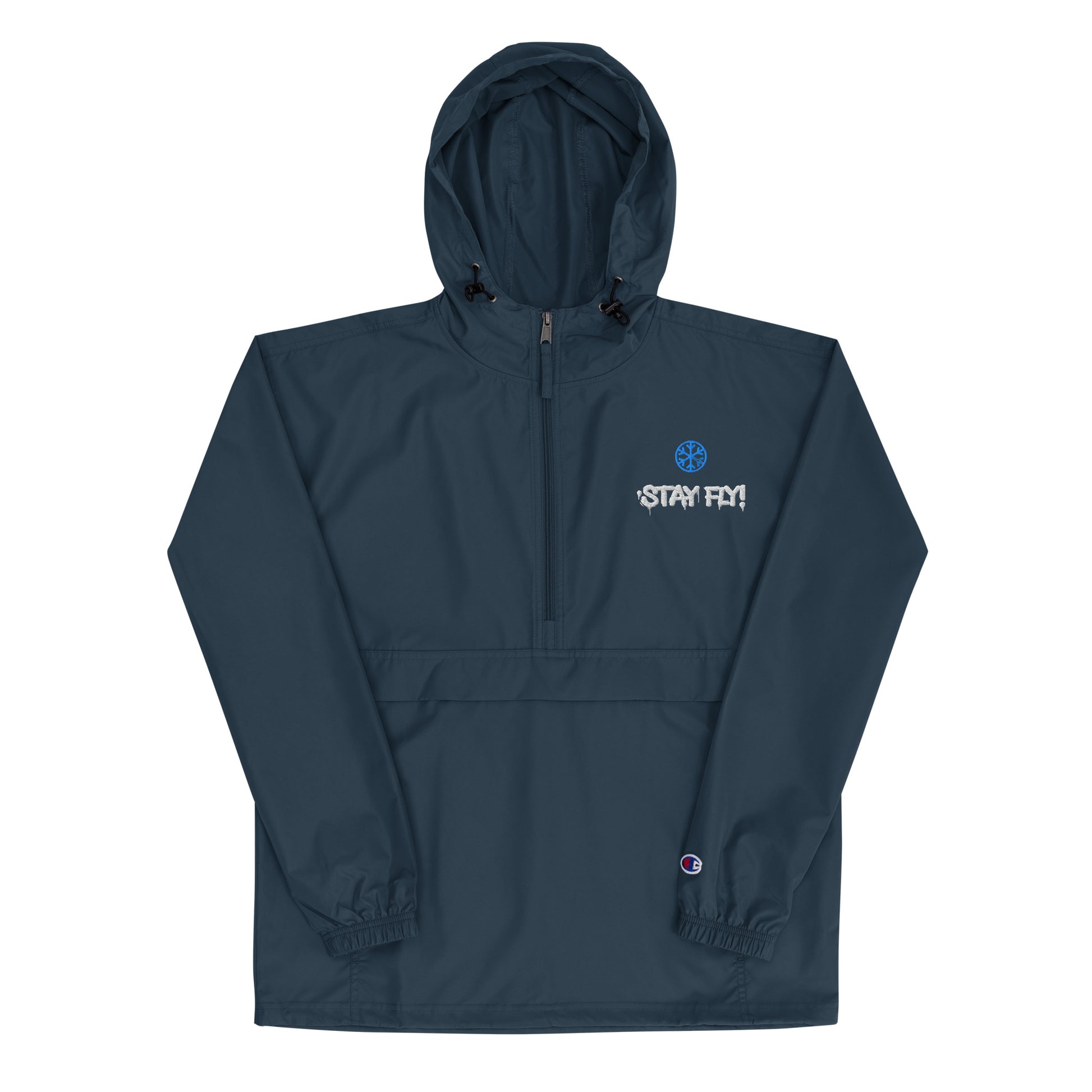 Navy-Stay Fly Graffiti Tag Windbreaker Jacket from B.Different Clothing, front view, graffiti-inspired streetwear