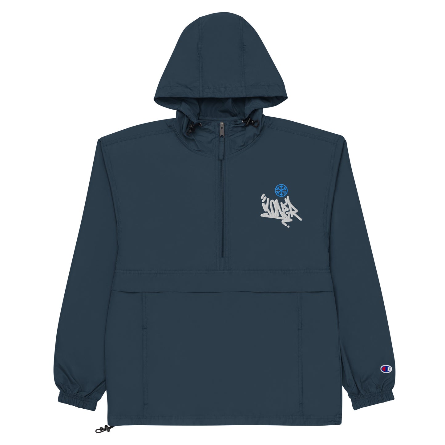 Navy-Loner Graffiti Tag Windbreaker Jacket from B.Different Clothing, flat view, graffiti-inspired streetwear