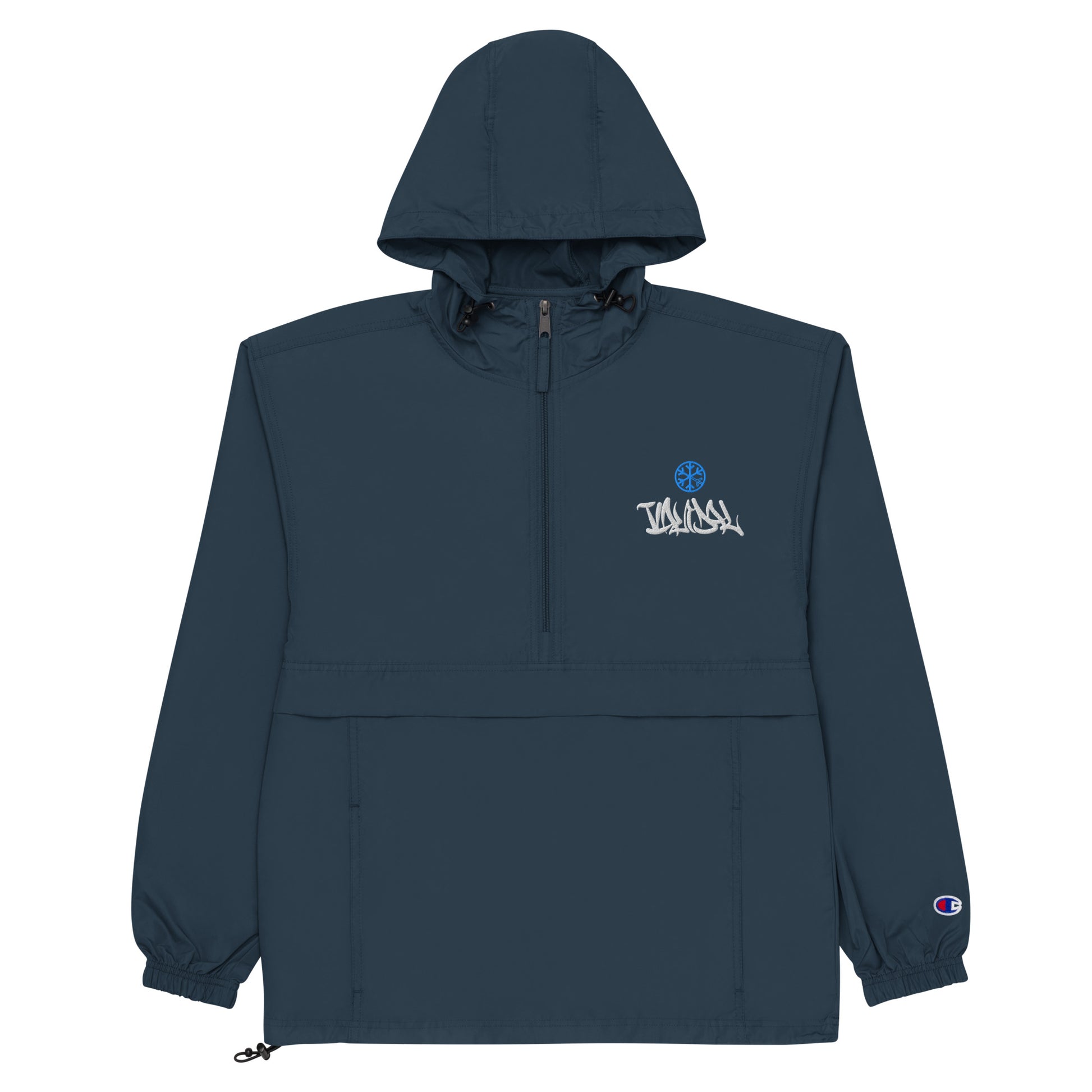 Navy-Vandal Graffiti Tag Windbreaker Jacket from B.Different Clothing, flat view, graffiti-inspired streetwear