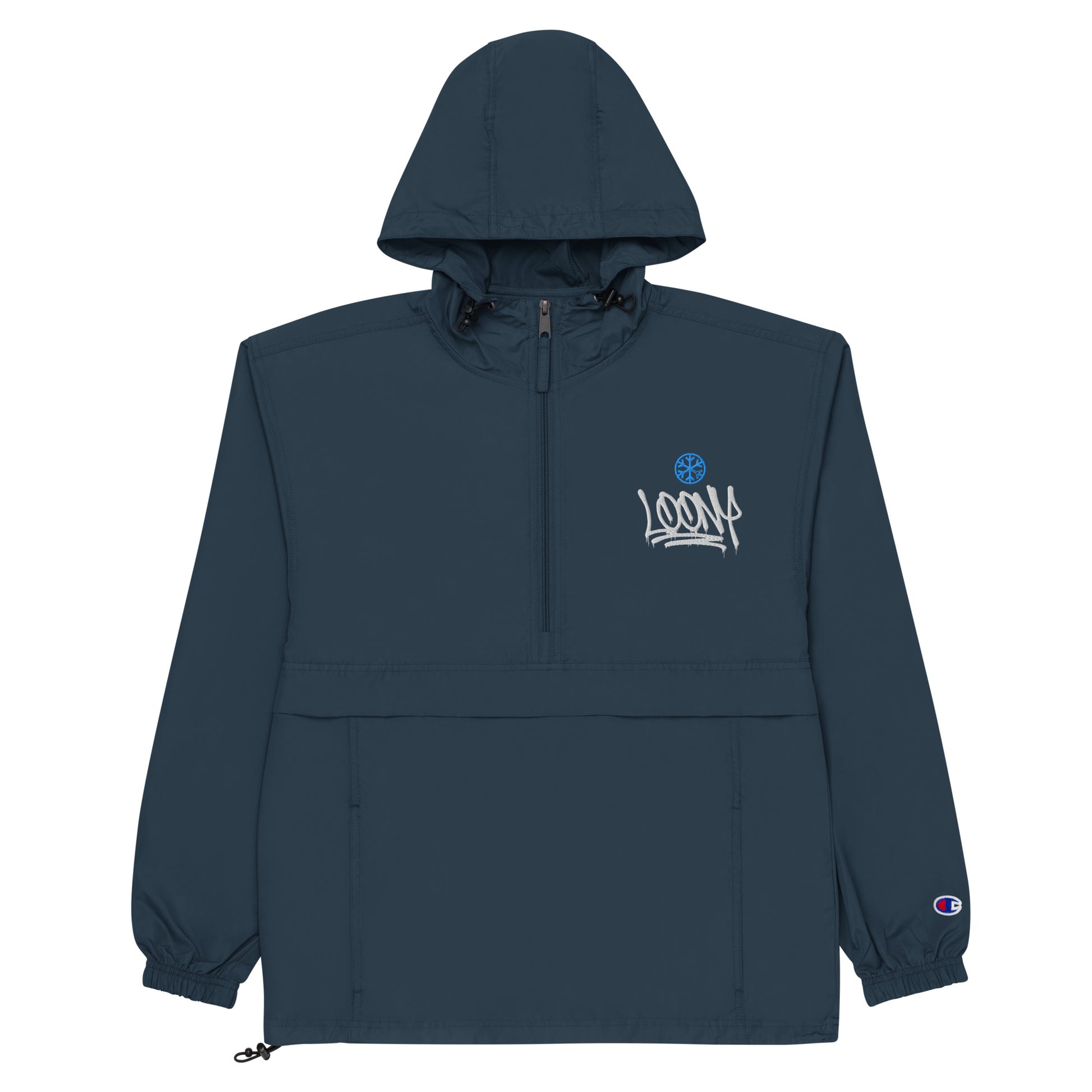 Navy-Loony Graffiti Tag Windbreaker Jacket from B.Different Clothing, flat view, graffiti-inspired streetwear