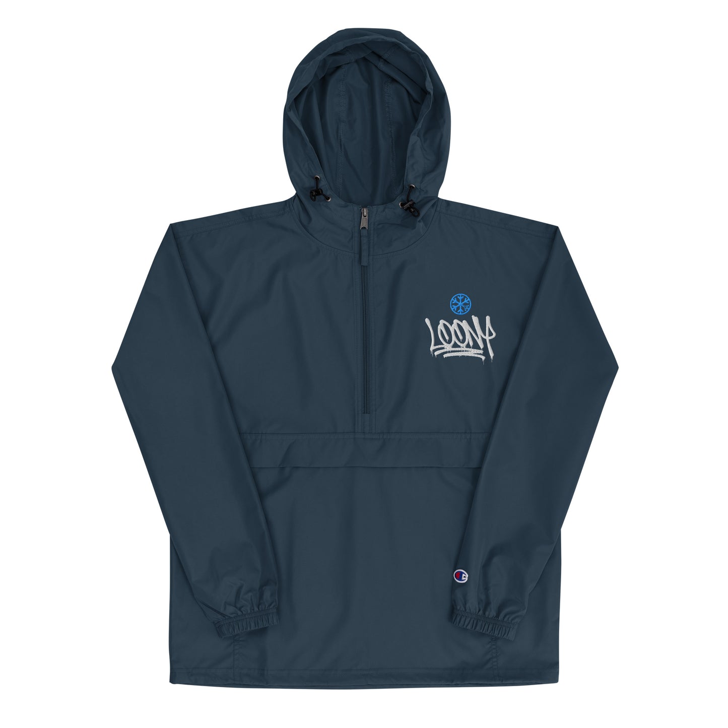 Navy-Loony Graffiti Tag Windbreaker Jacket from B.Different Clothing, front view, graffiti-inspired streetwear