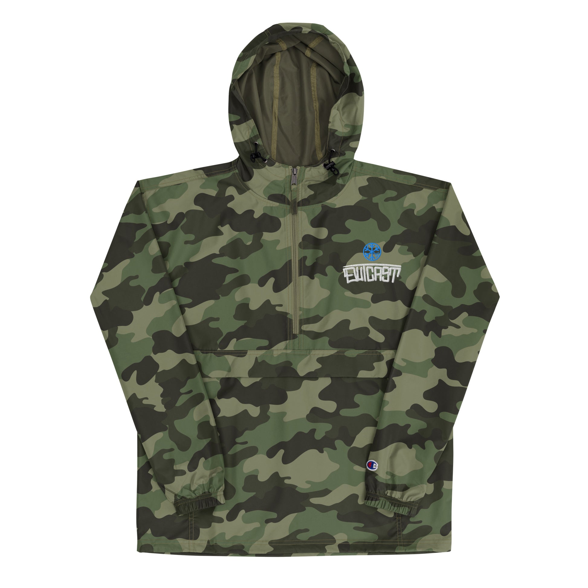 Camo-Outcast Graffiti Tag Windbreaker Jacket from B.Different Clothing, front view, graffiti-inspired streetwear