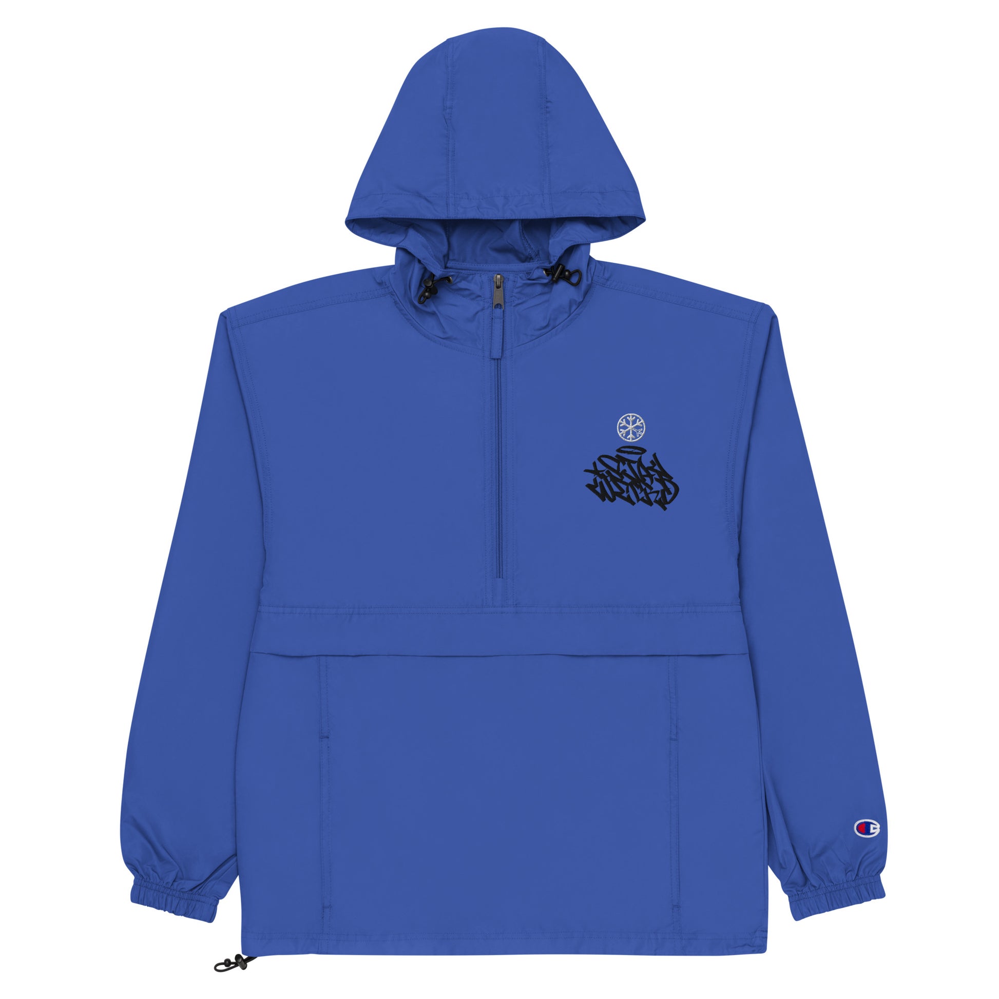 Blue-Stay Weird Graffiti Tag Windbreaker Jacket from B.Different Clothing, flat view, graffiti-inspired streetwear