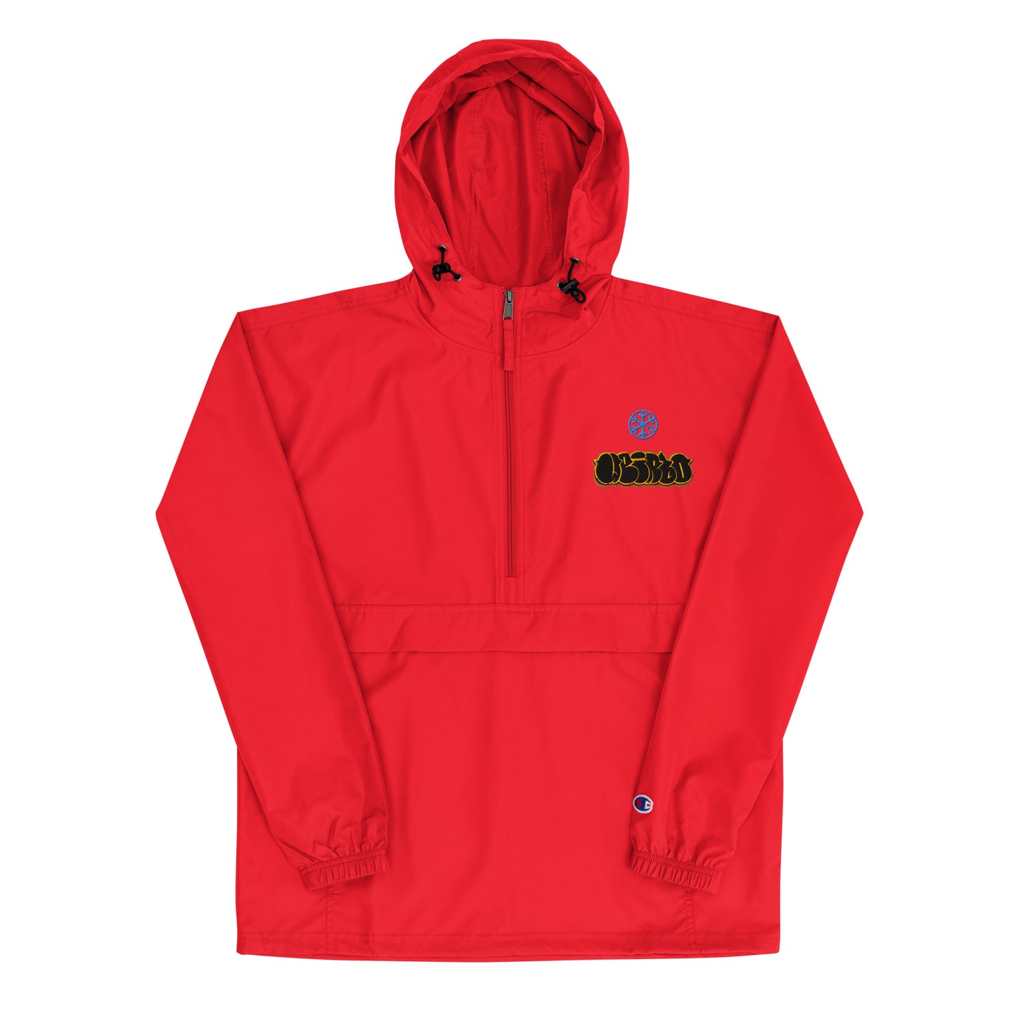 Red-Weirdo Graffiti Throwie Windbreaker Jacket from B.Different Clothing, front view, graffiti-inspired streetwear