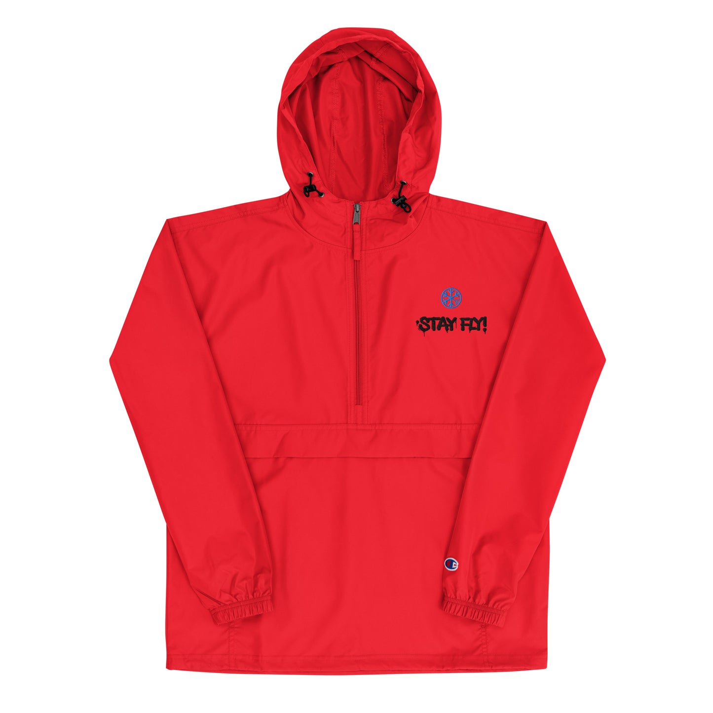 Red-Stay Fly Graffiti Tag Windbreaker Jacket from B.Different Clothing, front view, graffiti-inspired streetwear