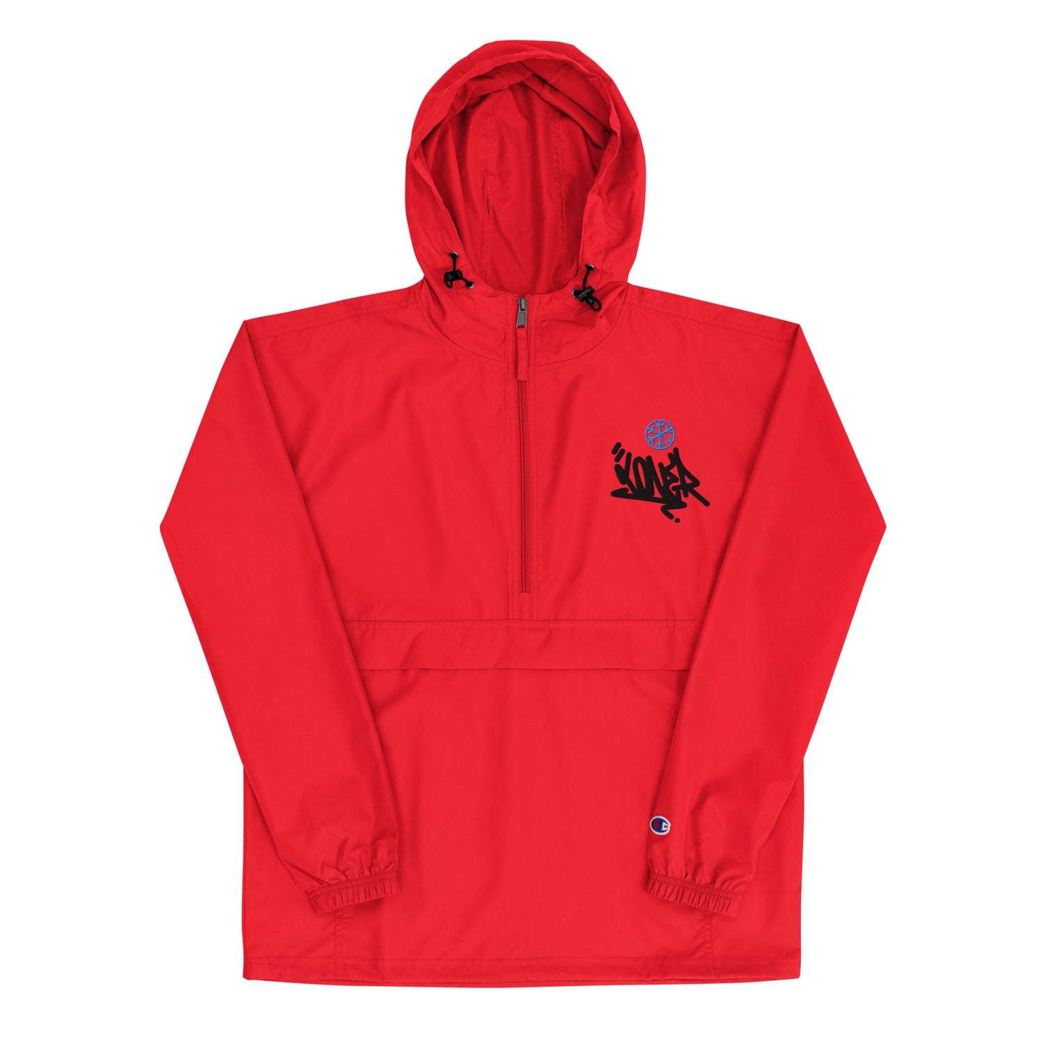 Red-Loner Graffiti Tag Windbreaker Jacket from B.Different Clothing, front view, graffiti-inspired streetwear