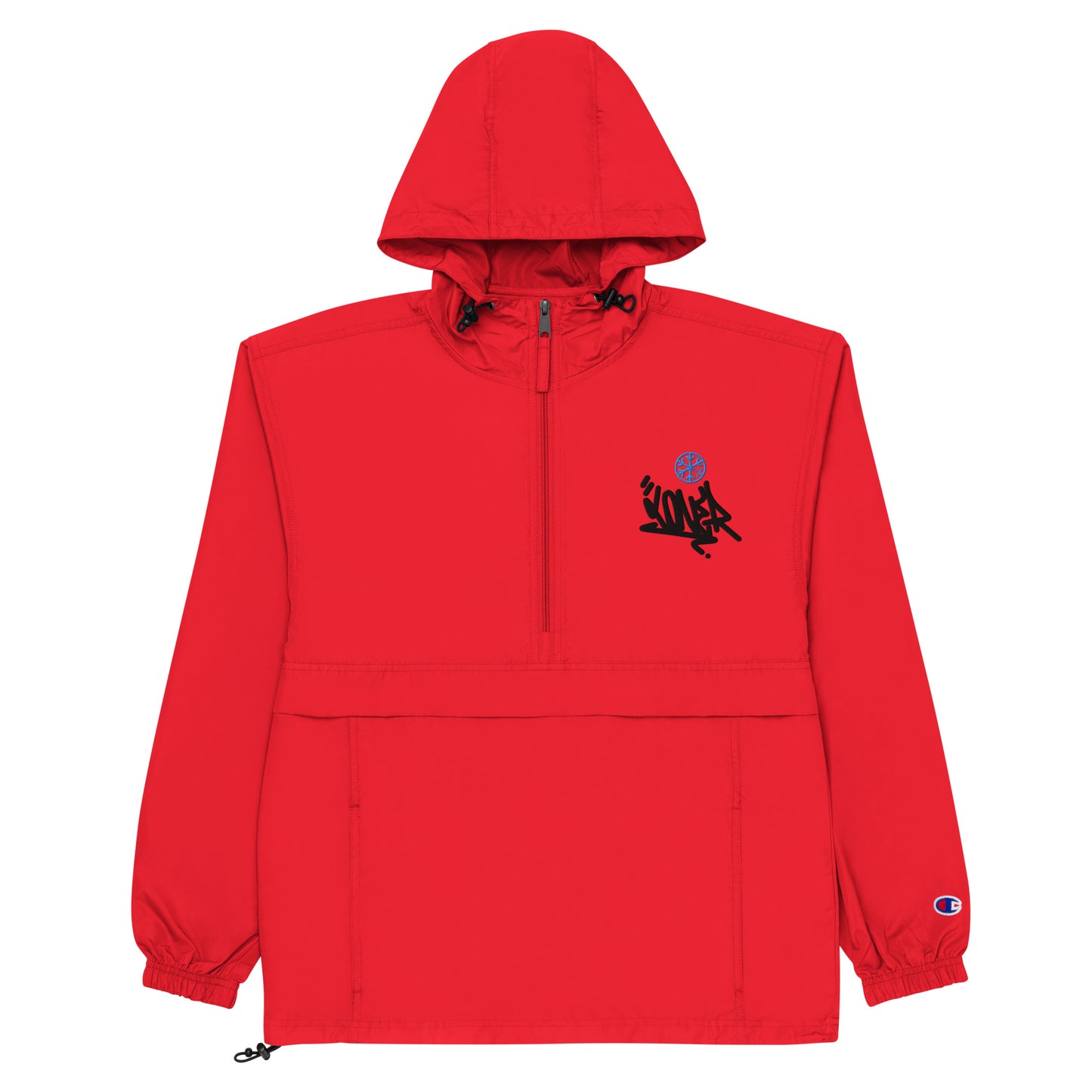 Red-Loner Graffiti Tag Windbreaker Jacket from B.Different Clothing, flat view, graffiti-inspired streetwear