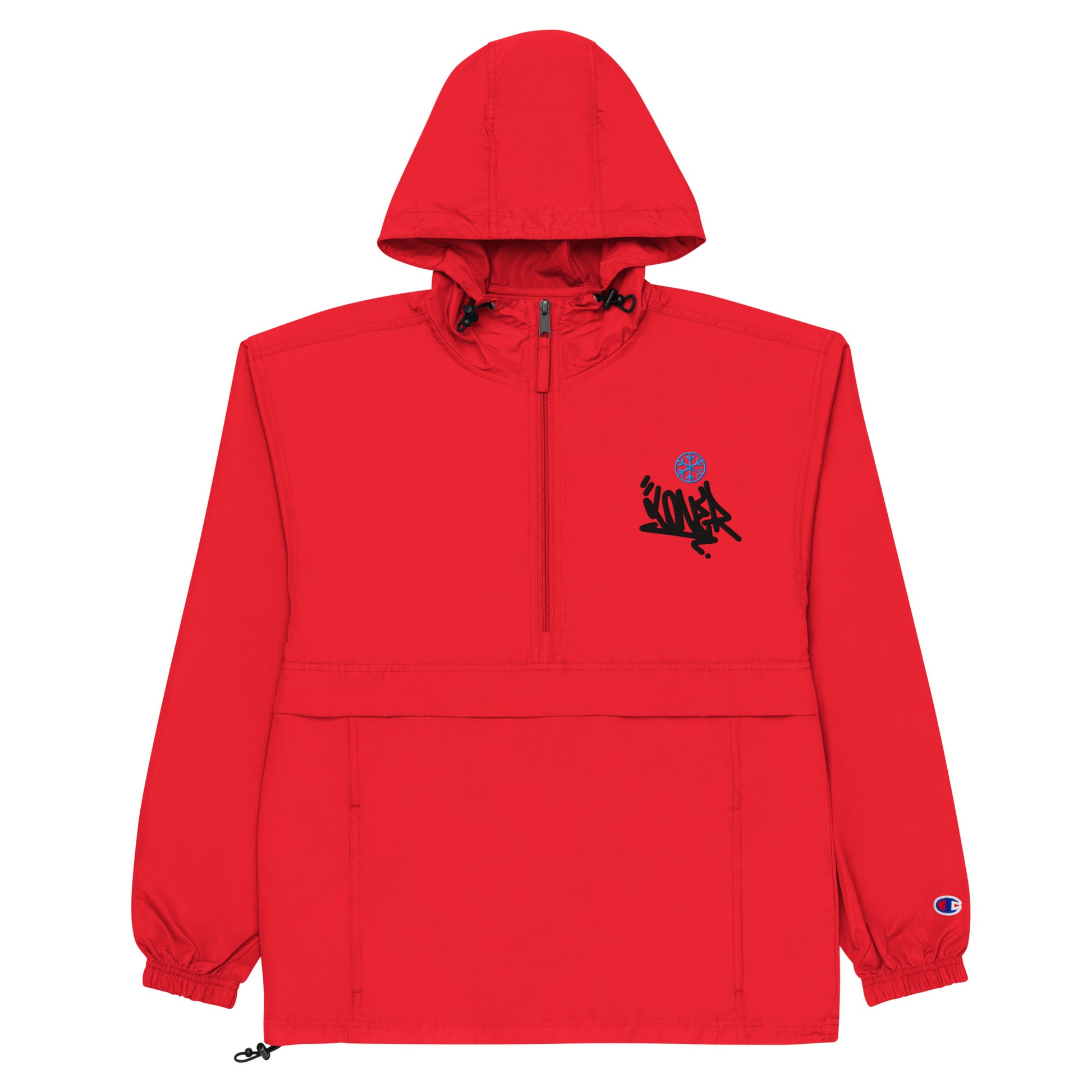 Red-Loner Graffiti Tag Windbreaker Jacket from B.Different Clothing, flat view, graffiti-inspired streetwear