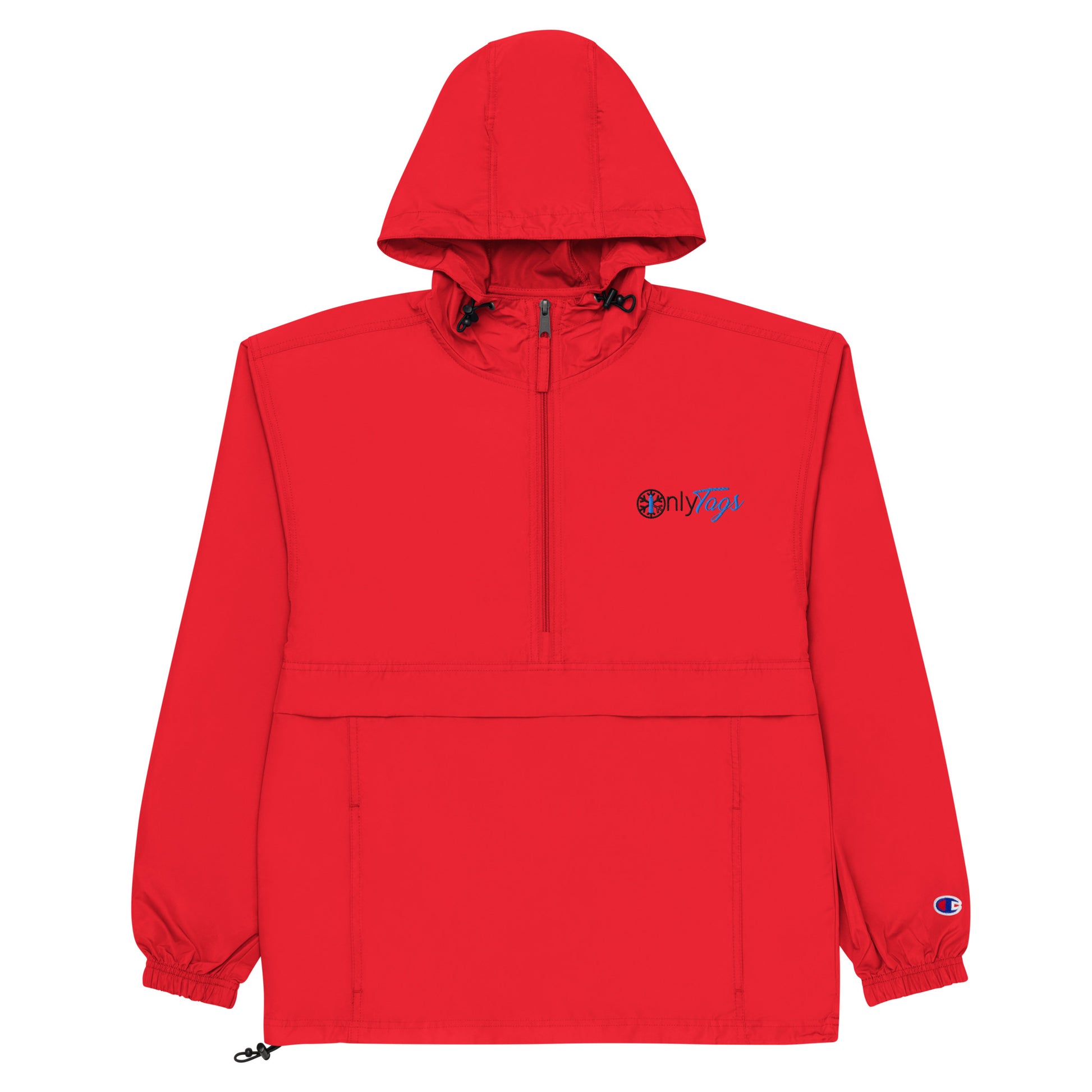 Red-Only Tags Graffiti Windbreaker Jacket from B.Different Clothing, flat view, graffiti-inspired streetwear