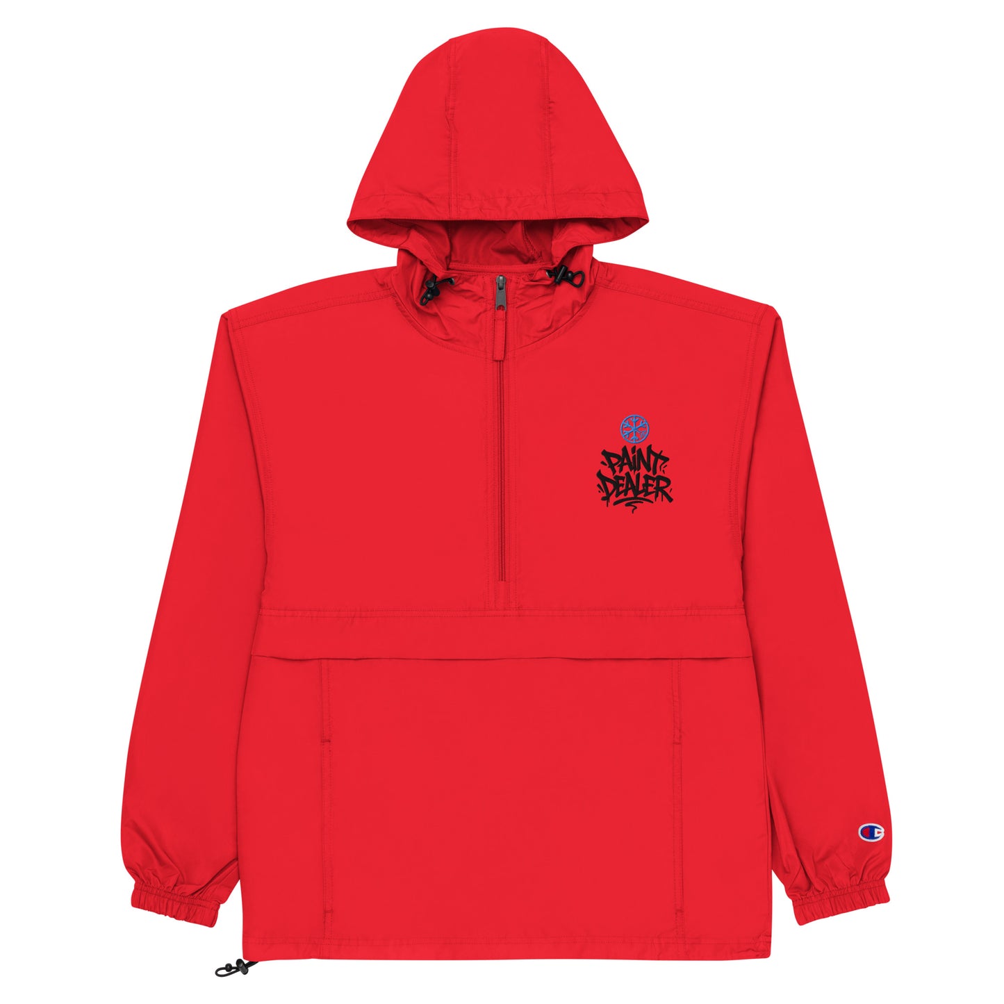 Red-Paint Dealer Graffiti Tag Windbreaker Jacket from B.Different Clothing, flat view, graffiti-inspired streetwear