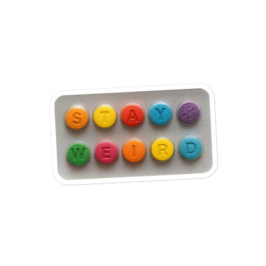 Stay Weird Pills Sticker from B.Different Clothing, graffiti-inspired streetwear