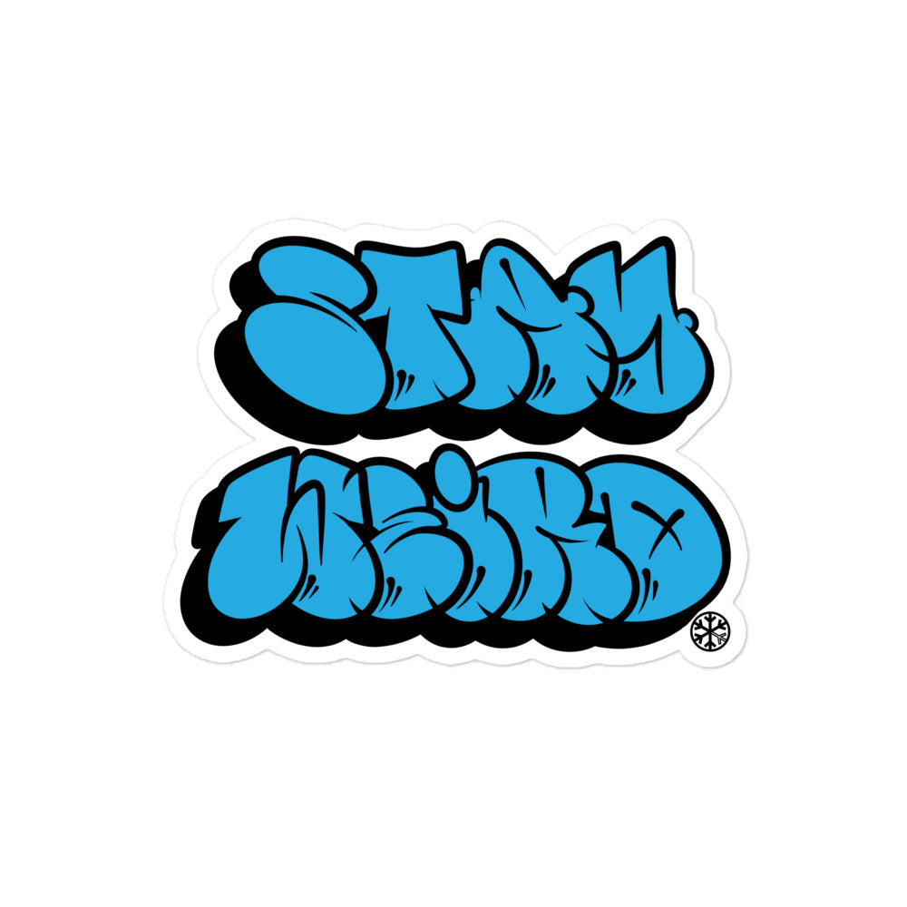 Stay Weird Graffiti Throwie Sticker by Monsterinho from B.Different Clothing, graffiti-inspired streetwear