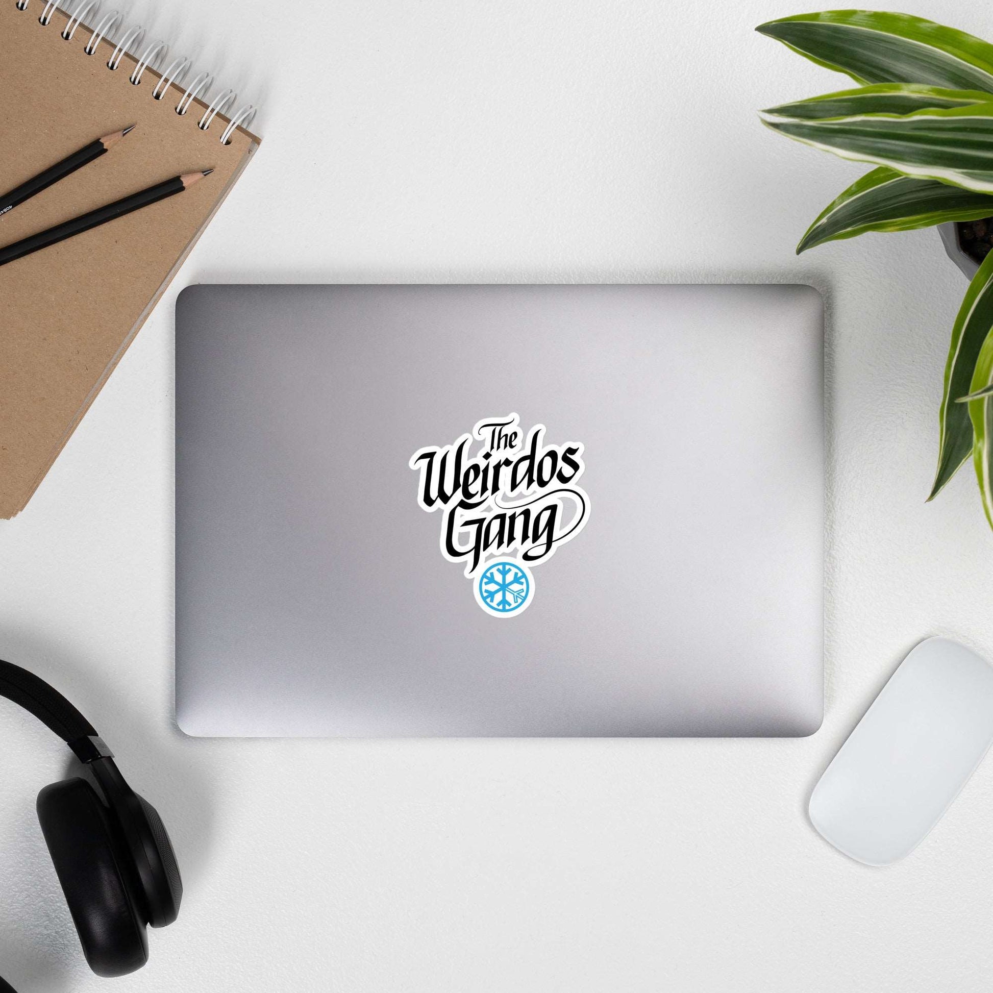 laptop with Weirdos Gang lettering sticker by B.Different Clothing street art graffiti inspired brand for weirdos, outsiders, and misfits.