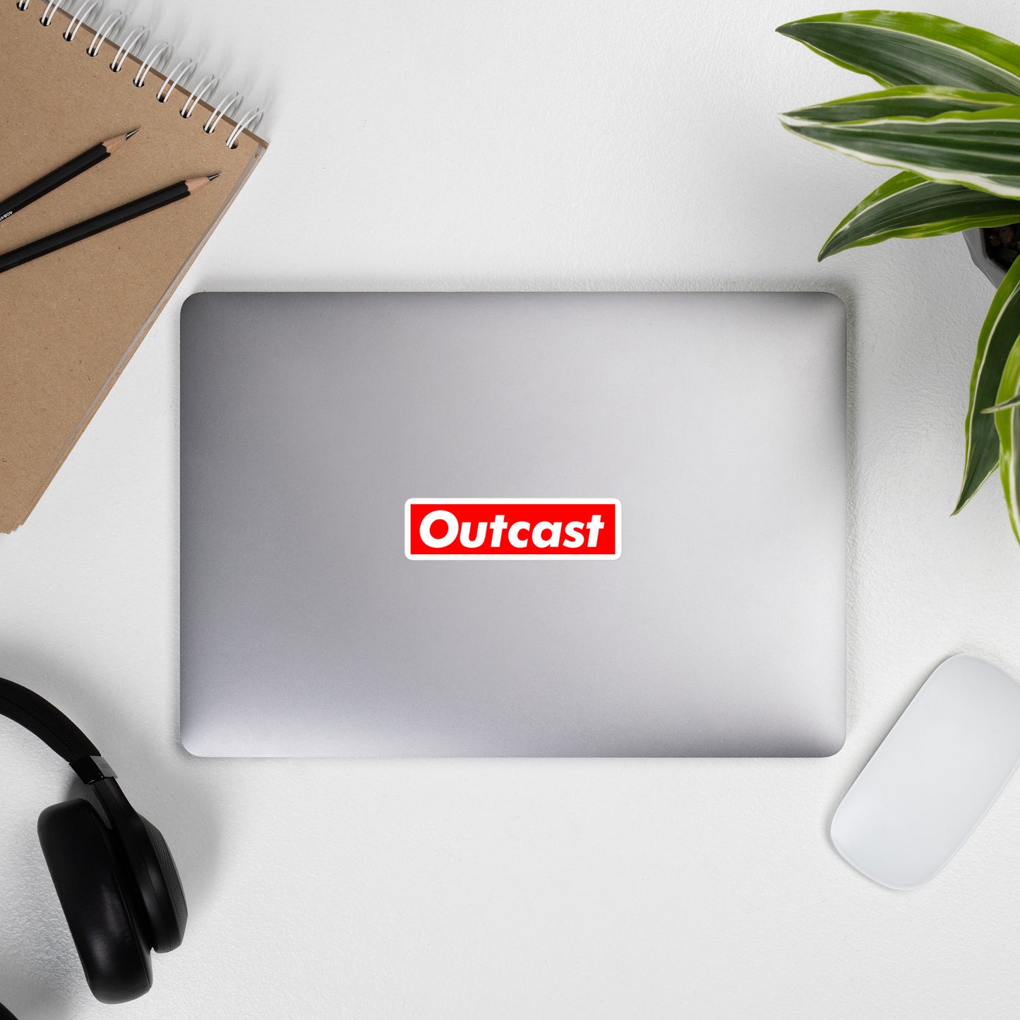 laptop with Outcast box sticker b.different clothing street art graffiti inspired independent streetwear 