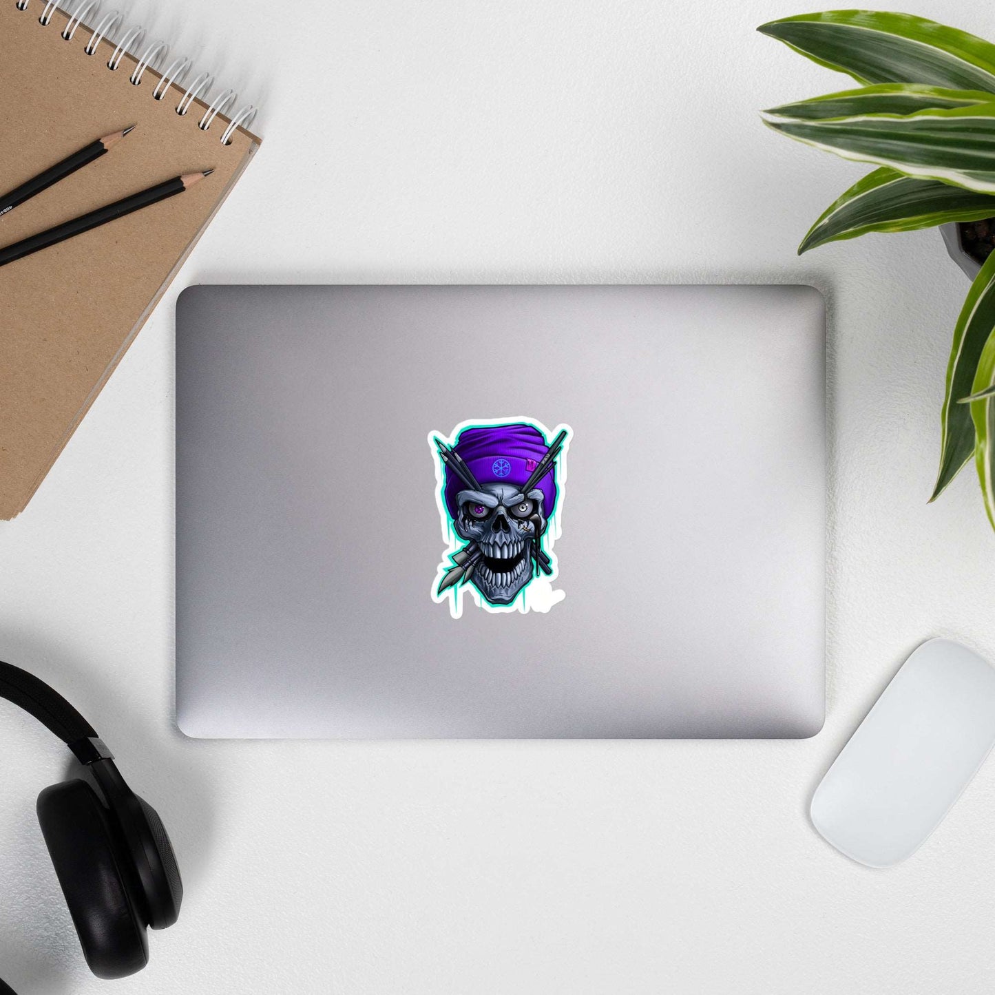 laptop with Art Skull Sticker by Karkade B.Different Clothing street art graffiti inspired streetwear brand