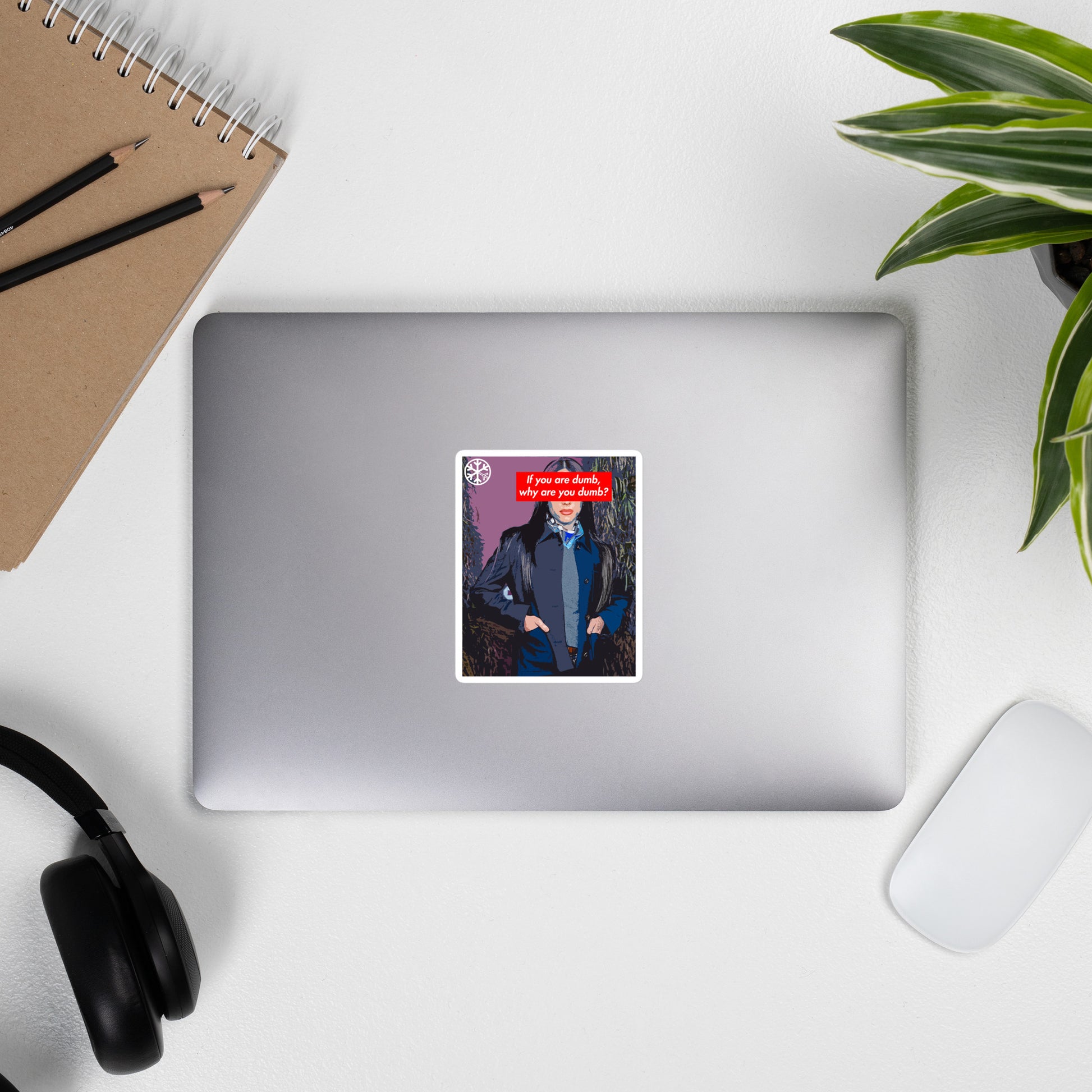 Laptop with Why Are You Dumb Sticker from B.Different Clothing, graffiti-inspired streetwear